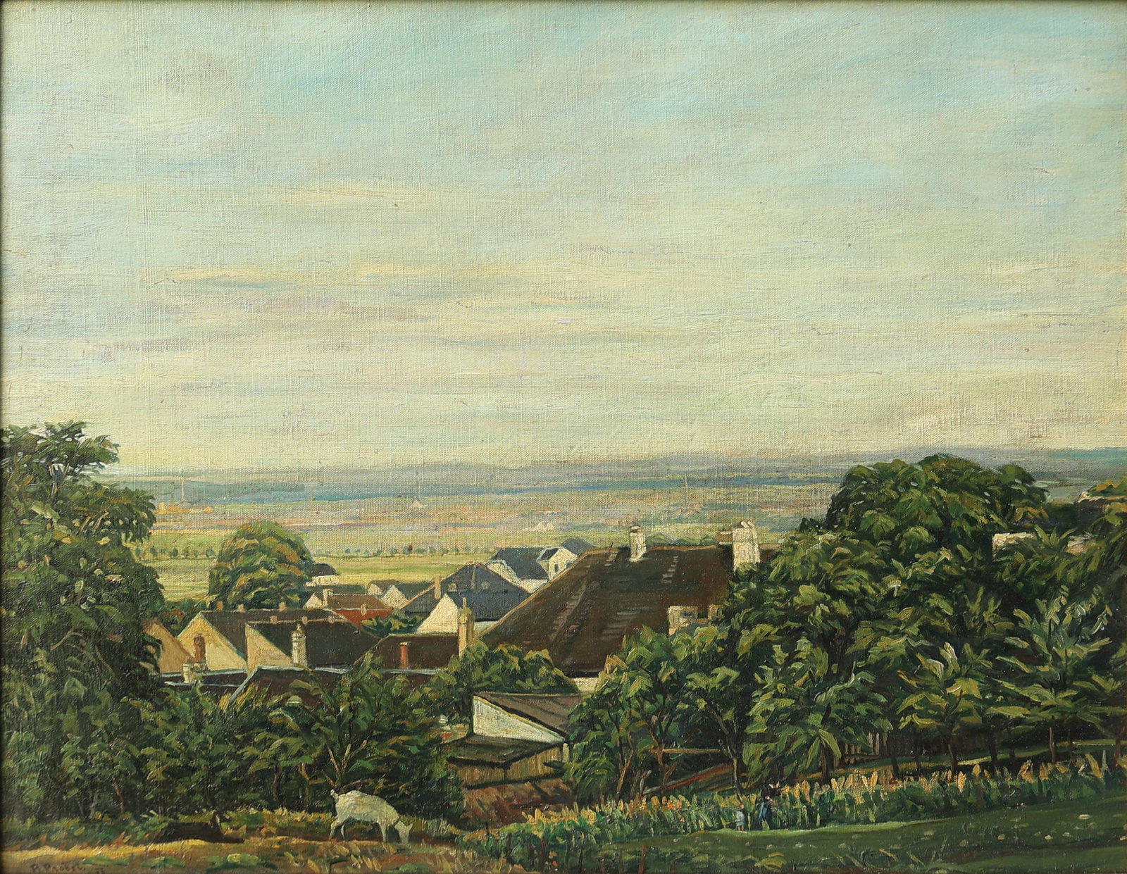 Unknown artist (Biographical data unknown): Unknown artist (Biographical data unknown) View of a village oil/canvas 46 x 59 cm SCHÄTZPREIS / ESTIMATE € 100 - 200 STARTPREIS / STARTING PRICE € 100