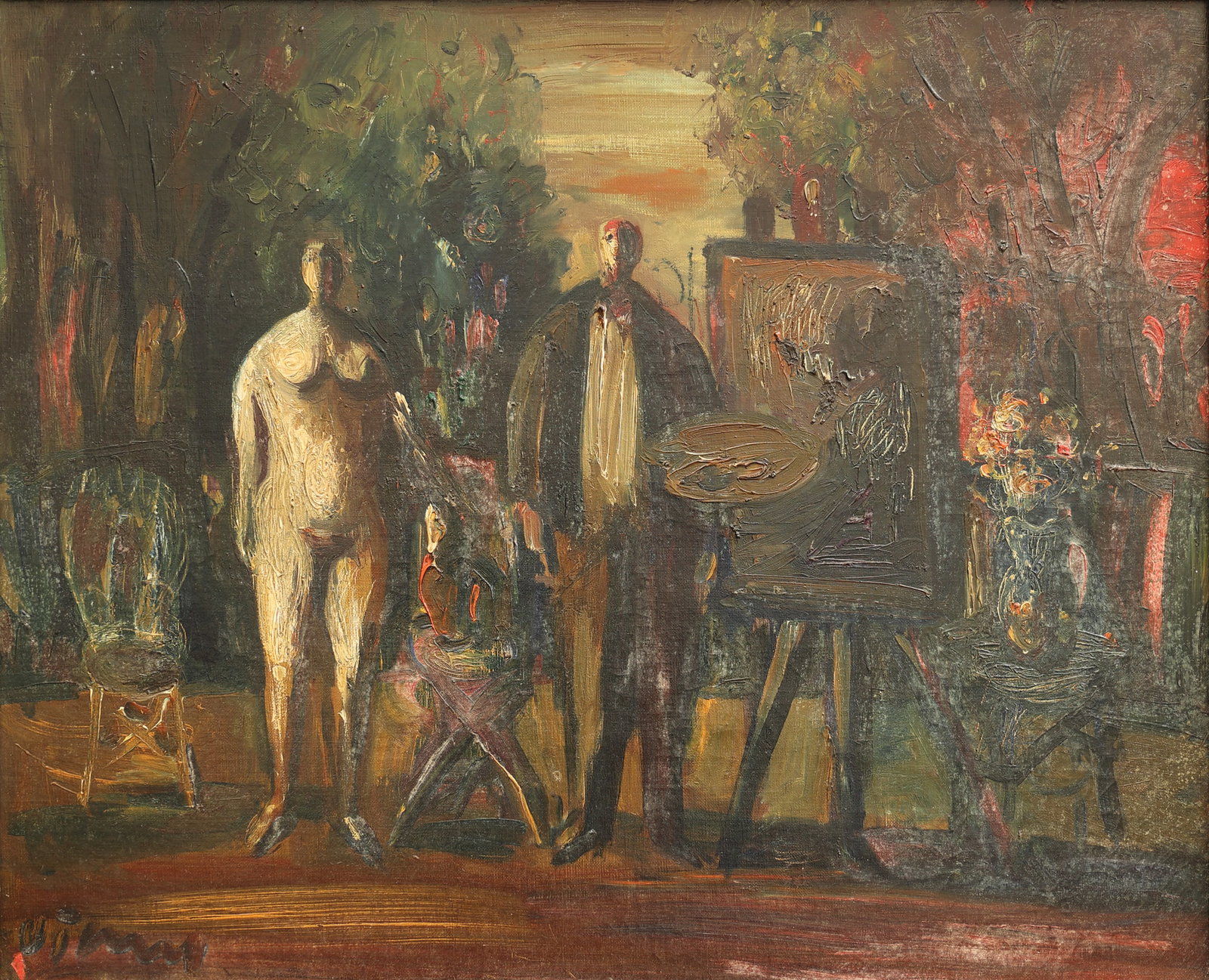 Sylvain Vigny* (Vienna 1903 - 1970 Nice): Sylvain Vigny* (Vienna 1903 - 1970 Nice) Painter with model oil/canvas 60 x 73,5 cm signed Vigny SCHÄTZPREIS / ESTIMATE € 200 - 400 STARTPREIS / STARTING PRI