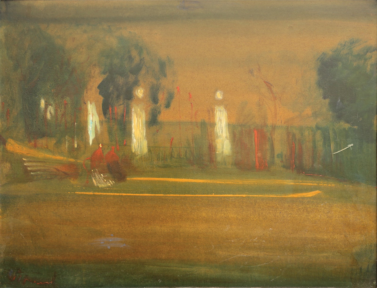 Sylvain Vigny* (Vienna 1903 - 1970 Nice): Sylvain Vigny* (Vienna 1903 - 1970 Nice) In the park oil/cardboard 55 x 70 cm signed Vigny verso stamp Andre Leroy, 14 Rue Maccarani 14, Nice SCHÄTZPREIS / ESTIMAT