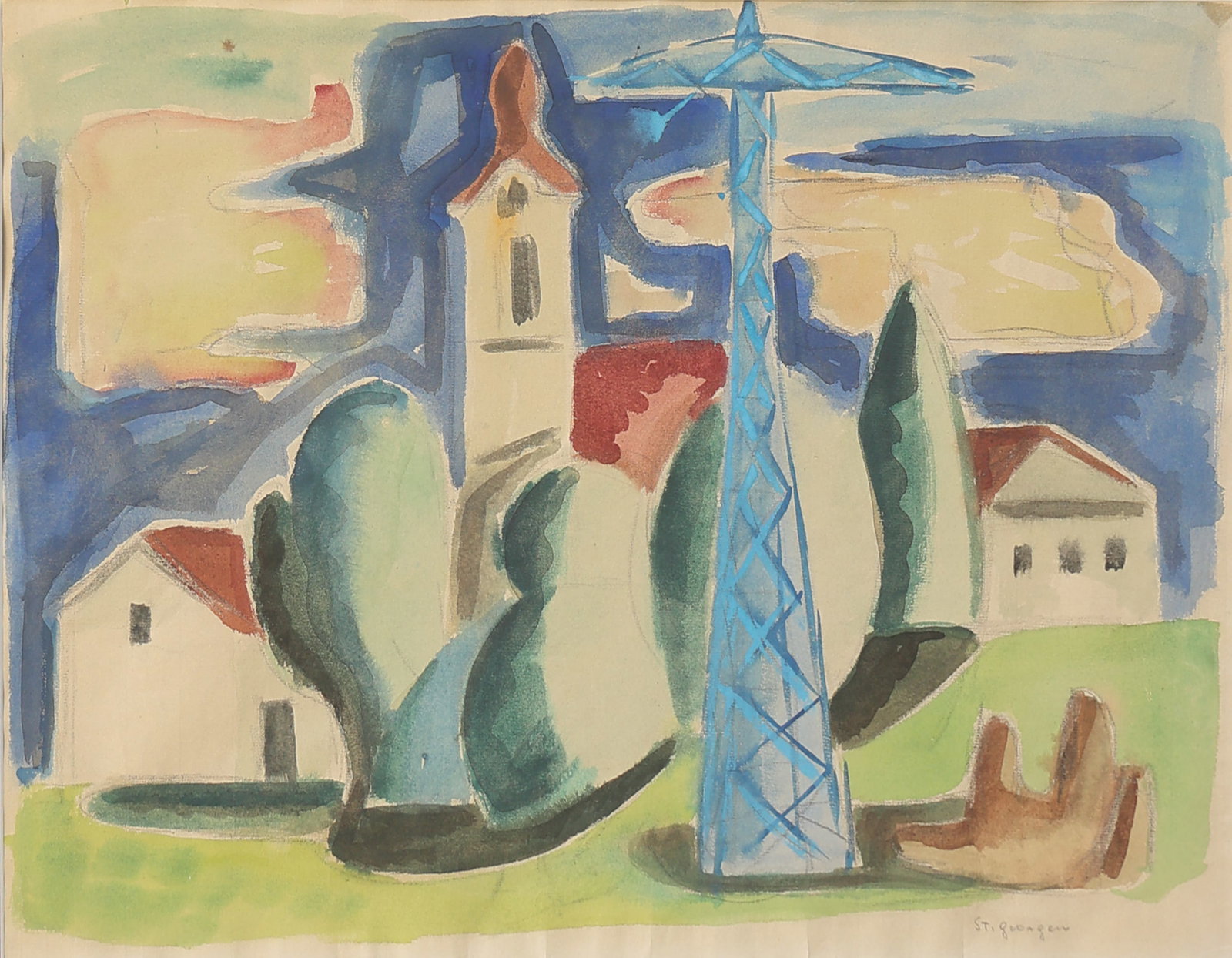 Kurt Weber* (Weiz 1893 - 1964 Wagna): Kurt Weber* (Weiz 1893 - 1964 Wagna) St. Georgen watercolor/paper 44 x 60 cm inscribed St. Georgen SCHÄTZPREIS / ESTIMATE € 250 - 500 STARTPREIS / STARTING P