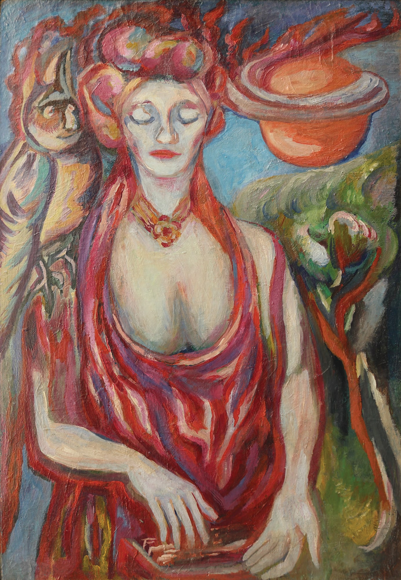 Kurt Weber* (Weiz 1893 - 1964 Wagna): Kurt Weber* (Weiz 1893 - 1964 Wagna) Courtesan oil/wood 100 x 71 cm verso estate stamp Kurt Weber SCHÄTZPREIS / ESTIMATE € 1000 - 2000 STARTPREIS / STARTING