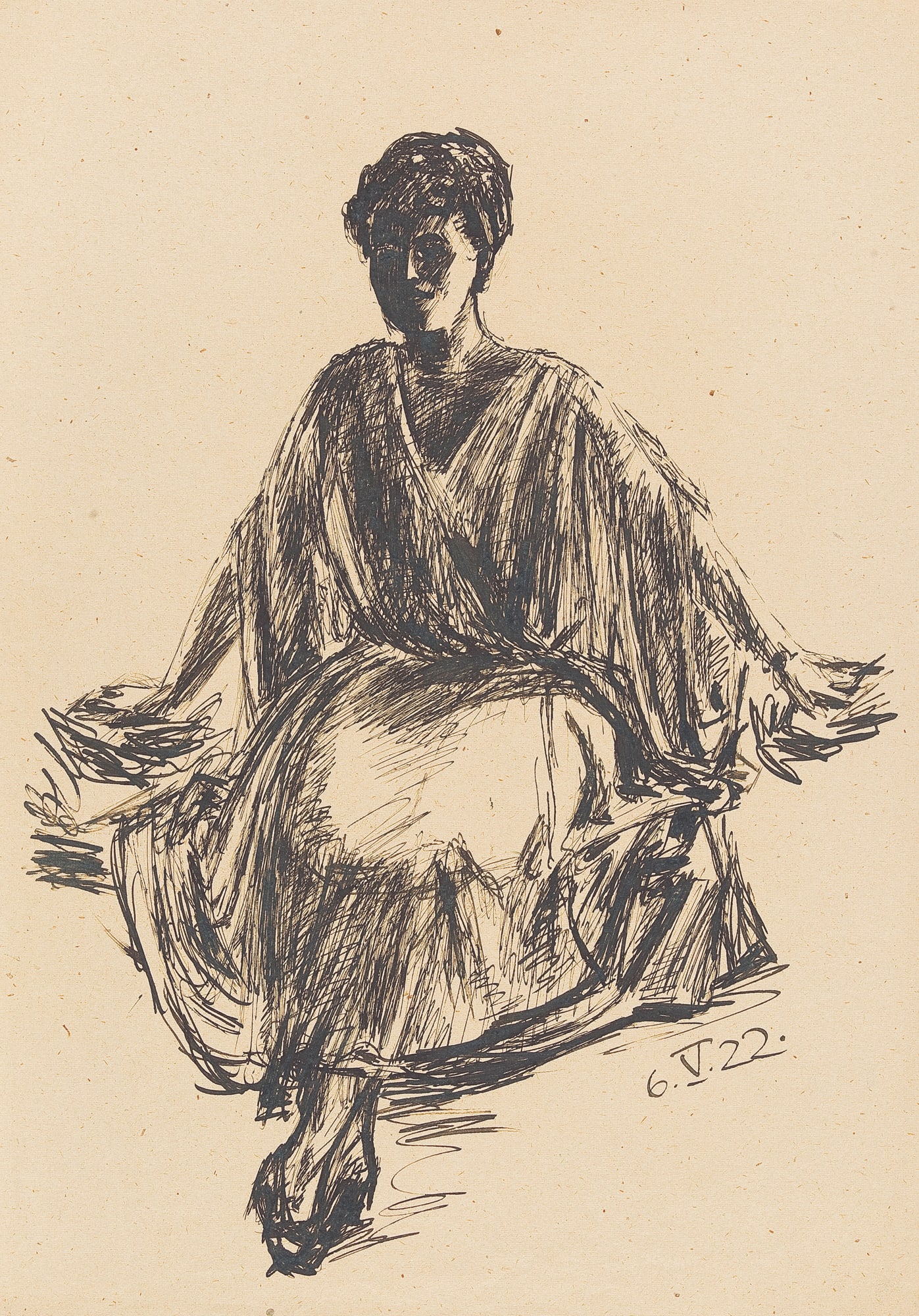 Franz von Zülow* (Vienna 1883 - 1963 Vienna): Franz von Zülow* (Vienna 1883 - 1963 Vienna) Mary Moldauer sitting, 1922 indian ink/paper 45 x 31 cm dated 6.V.22 SCHÄTZPREIS / ESTIMATE °€ 150 - 300</