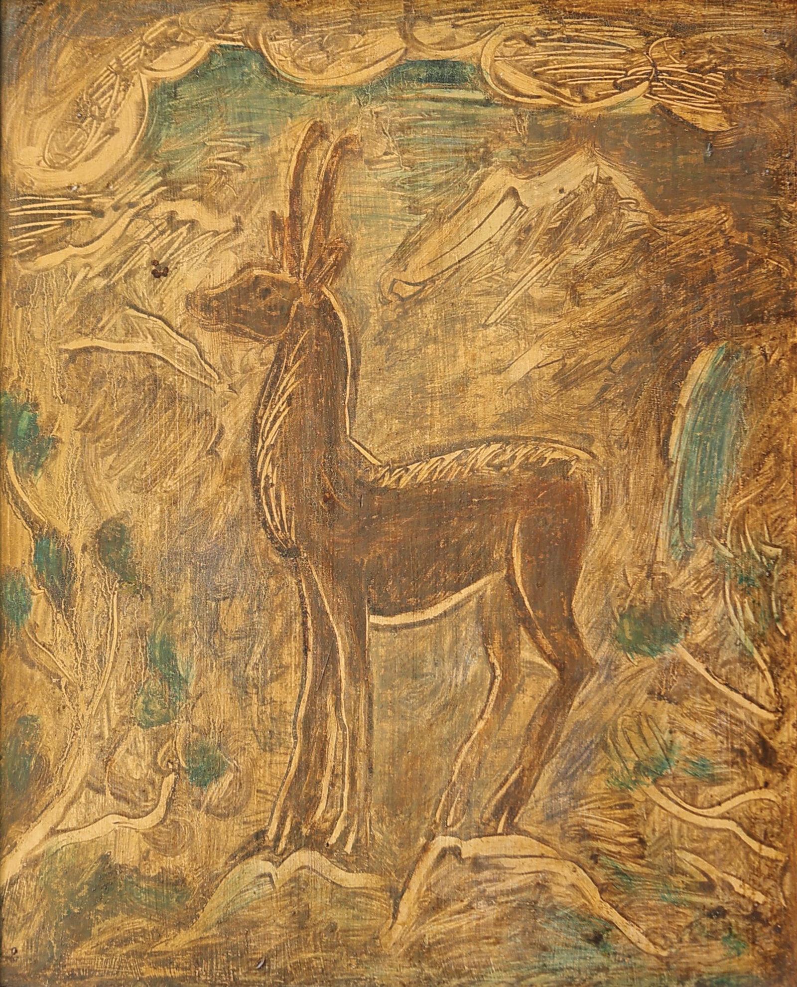 Franz von Zülow* (Vienna 1883 - 1963 Vienna): Franz von Zülow* (Vienna 1883 - 1963 Vienna) Chamois oil/wood 51 x 41 cm SCHÄTZPREIS / ESTIMATE € 500 - 1000 STARTPREIS / STARTING PRICE € 500 An Austrian painter and graphic
