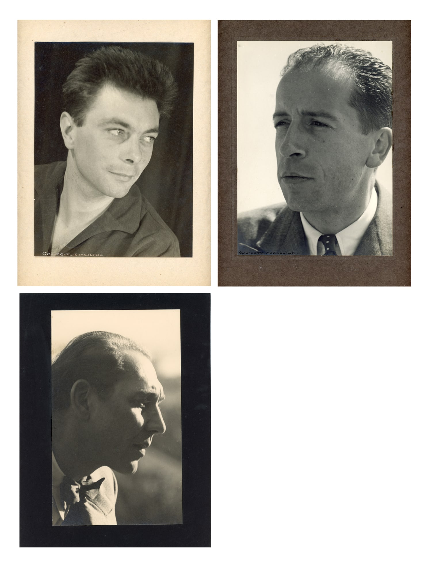 Georgette Chadourne* (Paris 1899 - 1983 Paris): Georgette Chadourne* (Paris 1899 - 1983 Paris) Bundle of 3 portraits, ca 1945 gelatin silver prints mounted two 24 x 17,5 cm (Imag) signed in photo in ink, one with loose corner and visible stamp ( ph