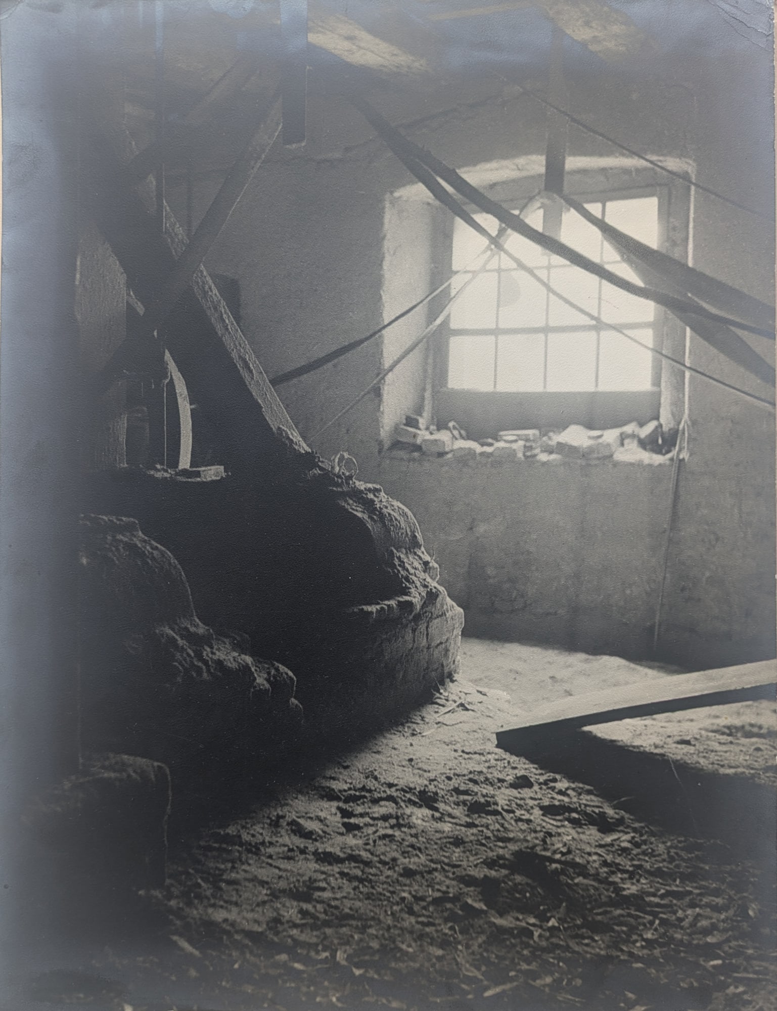 Josef Sedlak (Biographical data unknown): Josef Sedlak (Biographical data unknown) Sawmill, ca 1935 gelatin silver bromide print 39,5 x 29,5 cm mounted verso labeled, titeled with annotations in ink and on mount („Karlsbad, Villa Lugert