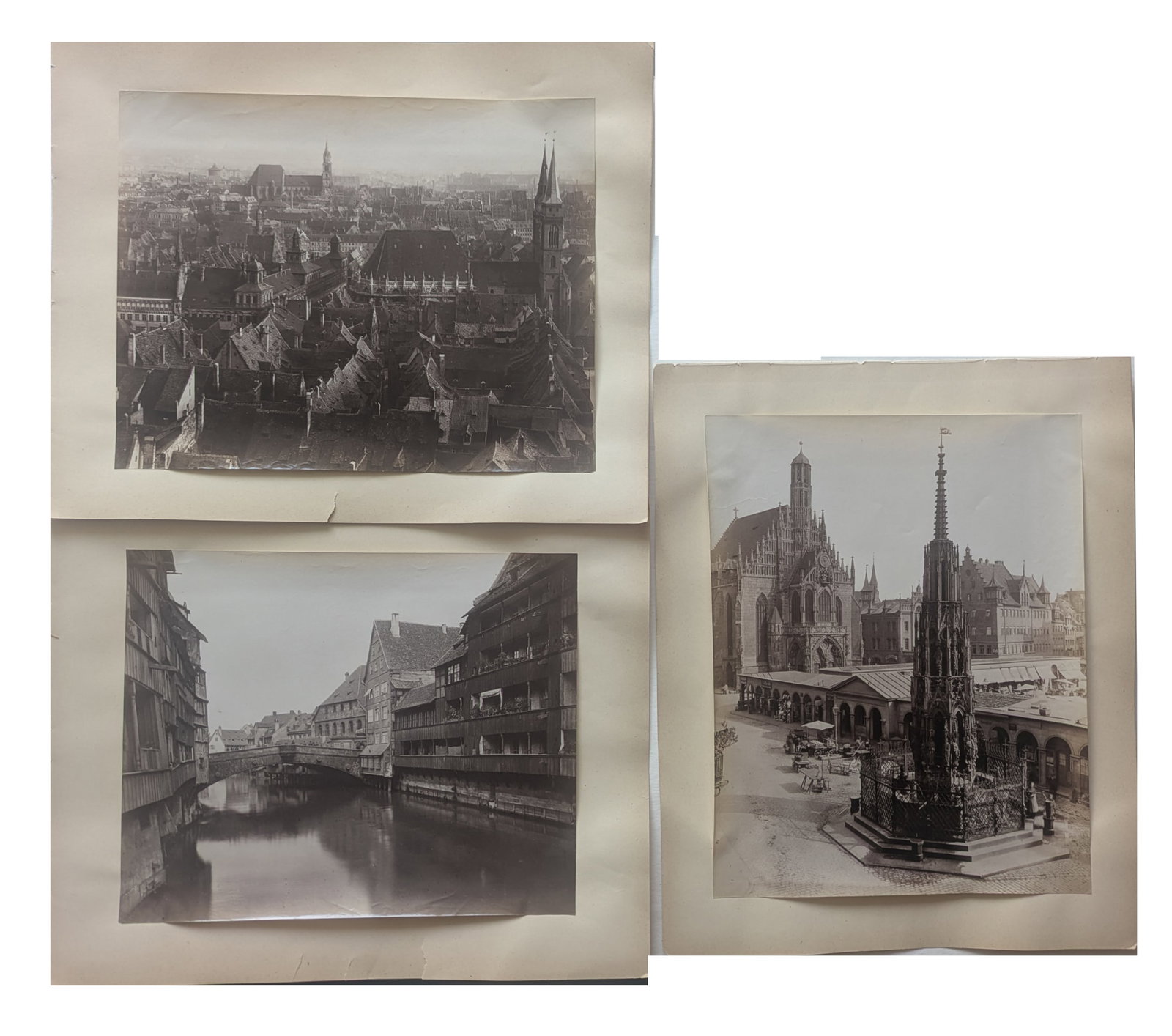 Unknown photographer (Biographical data unknown): Unknown photographer (Biographical data unknown) Budle of 3 photos of Nürnberg, ca 1880 albumen prints each ca 20 x 26 cm mounted on paper SCHÄTZPREIS / ESTIMATE € 150