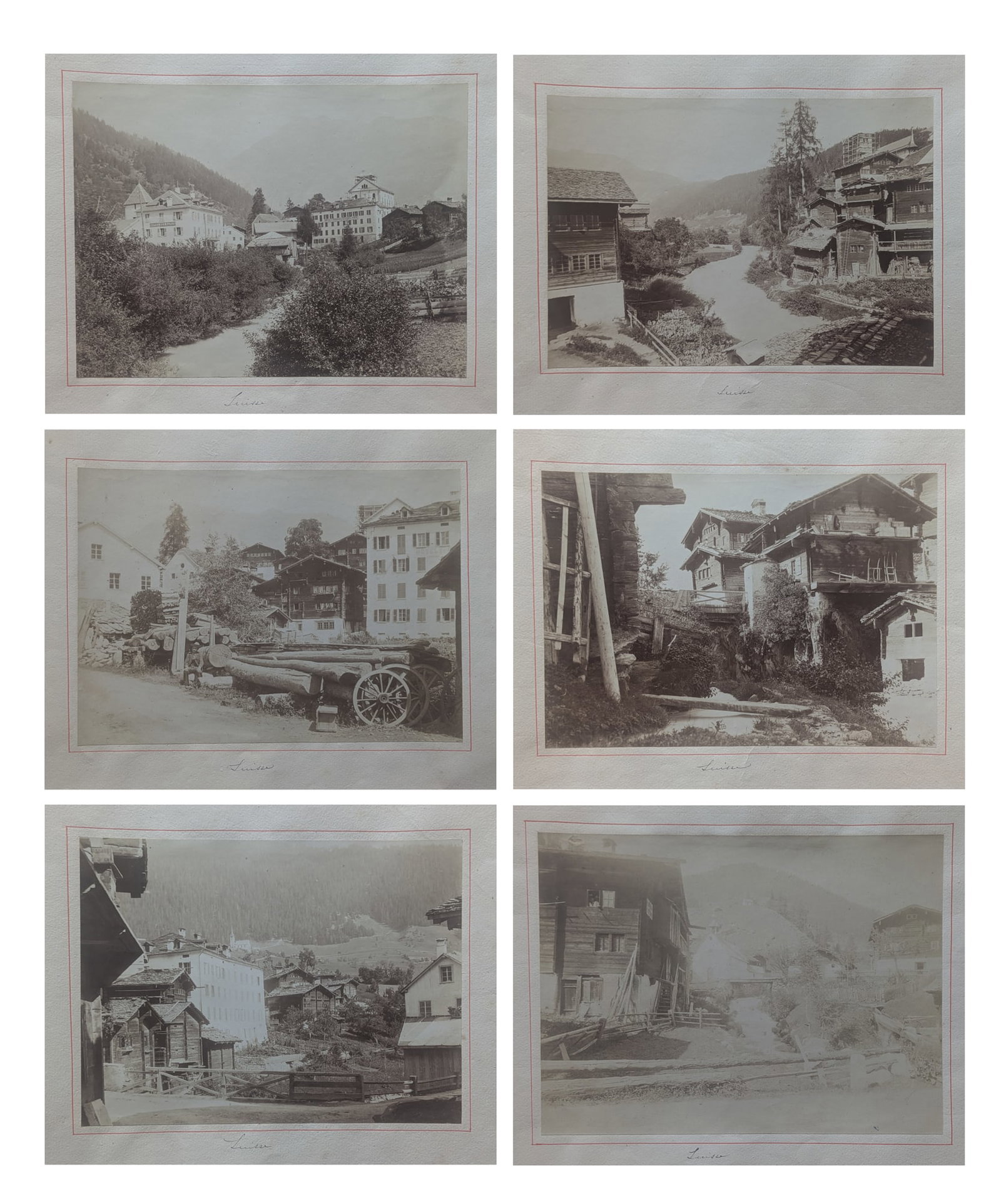 Unknown photographer (Biographical data unknown): Unknown photographer (Biographical data unknown) Bundle of 6 photos of Swiss, Fiesch, Wallis, ca 1870 Albumen prints each ca 16 x22 cm mounted on thin paper (each ca 30x 40cm)
