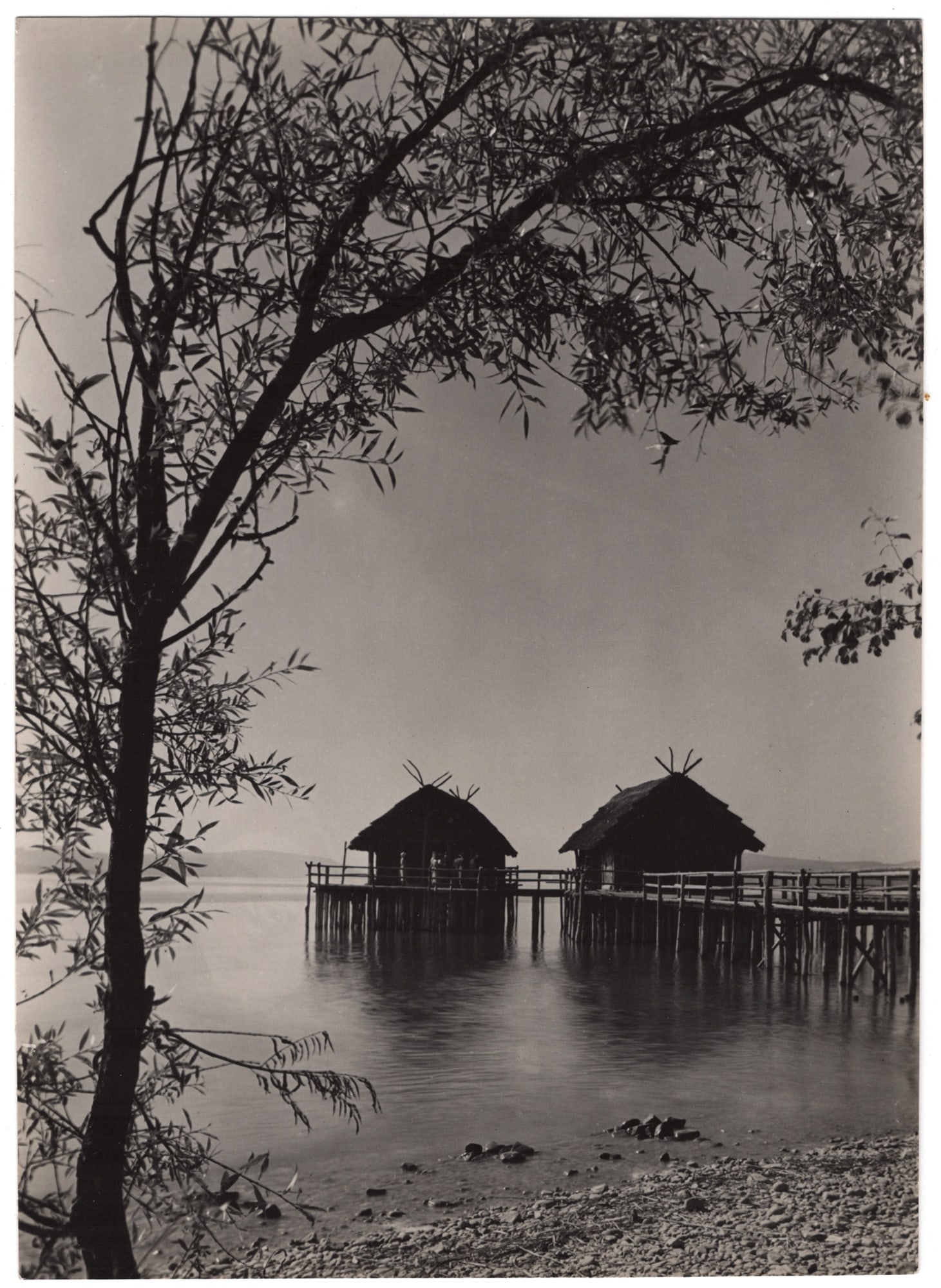 Paul Wolff (Mülhausen 1887 - 1951 Frankfurt a. Main): Paul Wolff (Mülhausen 1887 - 1951 Frankfurt a. Main) Bodensee, pile dwellings in Unteruhldingen vintage gelatin silver print 21,1 x 16,7 cm verso photographer’s stamp SCHÄTZPREIS / ESTIMATE