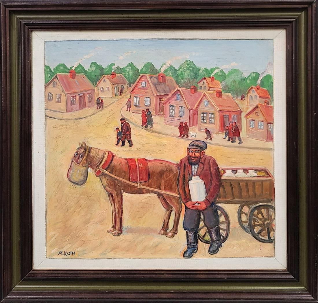 Maurice Kish (Russia/New York 1898-1987): Artist: Maurice Kish Title: "Tevye" The Milkman Framing Dimensions: 16.5 x 17 Signature: Signed Style Fine Art-Impressionistic Material & Techniques: Oil on Board
