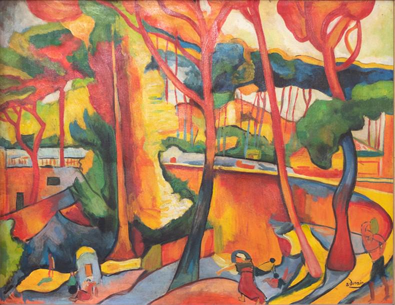 Fine Painting Andre Derain in antique frame: In the style of Peter Max in Acrylic on canvas...................Measures 21.75" x 33.62" inches approx............... ....."Andre derain was a french painter, illustrator and set designer, a represen