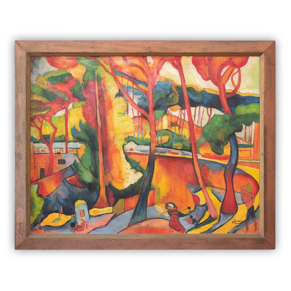 ANDRE DERAIN, ANTIQUE OIL PAINTING: Handmade painting in oil on canvas and mixed art, it has a signature on the bottom right and it is sealed on the back, this painting is accompanied by an appraisal certificate. Provence Private collec