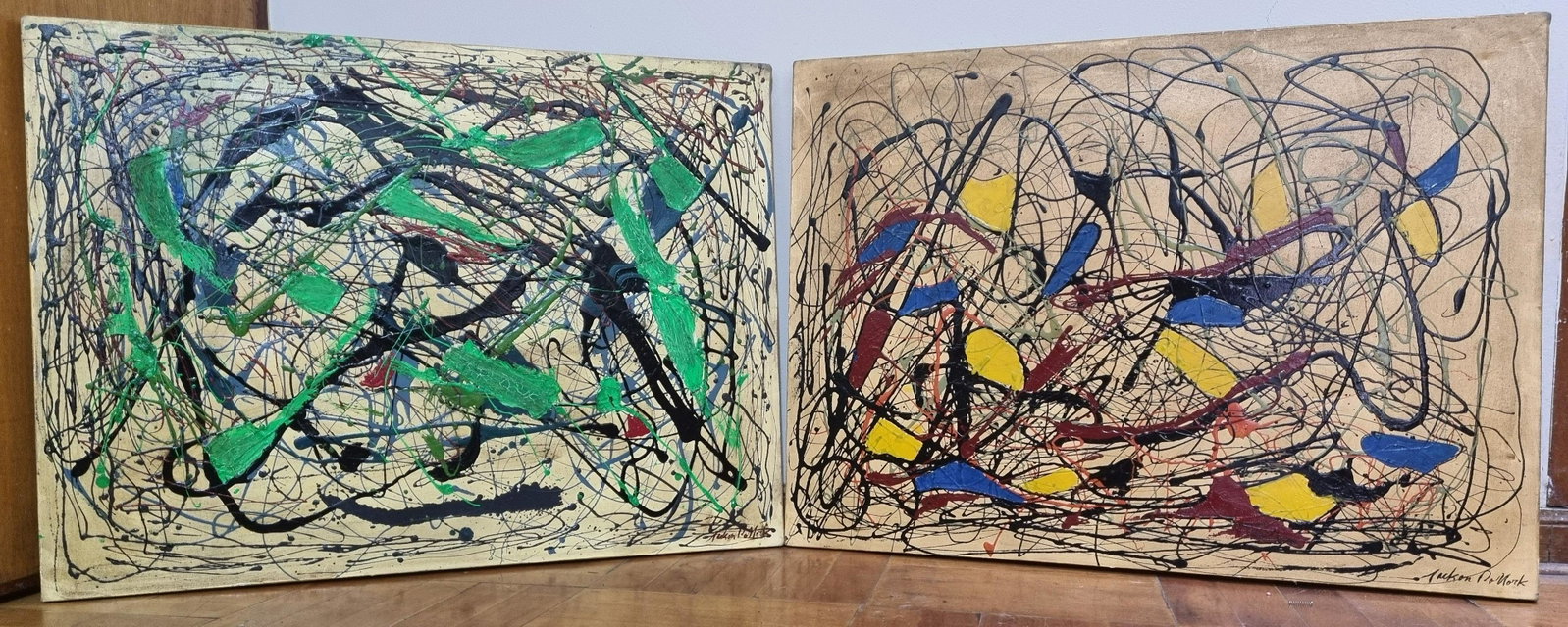 Colection of paintings 2 Jackson Pollock ( 1912 - 1956 ): DescriptionAcrylic painting on canvas by Paul Jackson Pollock, these paintings measure 31 3/4" x 23 3/4" where the artist of abstract expressionism, these works have an appraisal certificate accompany
