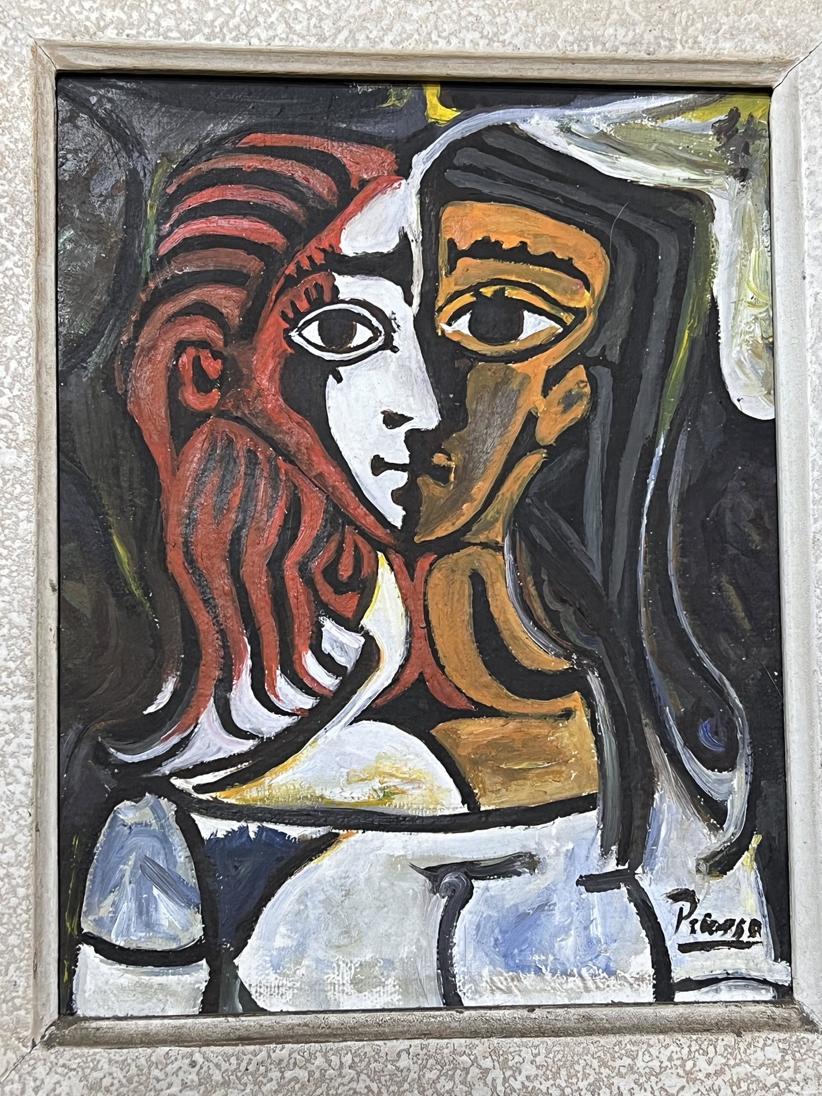 Old oil painting on canvas Pablo Picasso (1881 - 1973), style of: Handmade painting in mixed technique, oil on canvas and mixed art, it has a signature on the bottom right and on the back it is signed on oil painting and sealed, this painting is accompanied by a cer