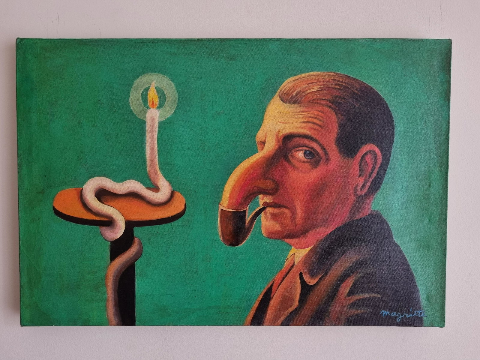 RENE MAGRITTE - OIL PAINTING ON CANVAS - (1898 - 1967): Description: Oil painting on canvas by Rene Magritte (November 21, 1898 - August 15, 1967)An appraisal certificate accompanies this pieceThis great artist is recognized for the illusionist painting Me
