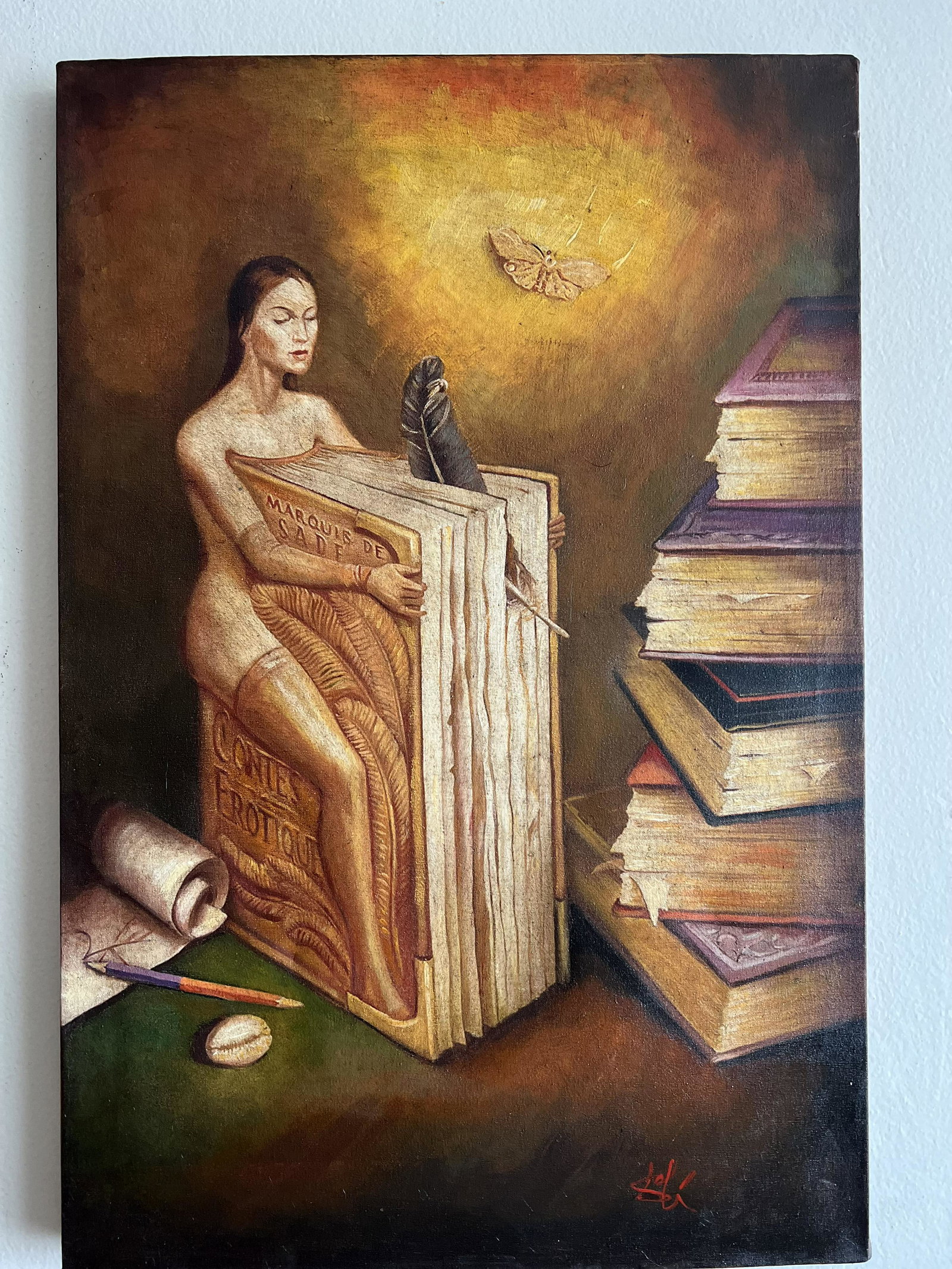 SALVADOR DALI - OIL ON CANVAS PAINTING: Description:Oil on canvas artwork by the impressive late artist Salvador Dal, from a collection of Spanish origin, additional stamp (Museum Shop and Salvador Dali Collection) on the back. Known for ma