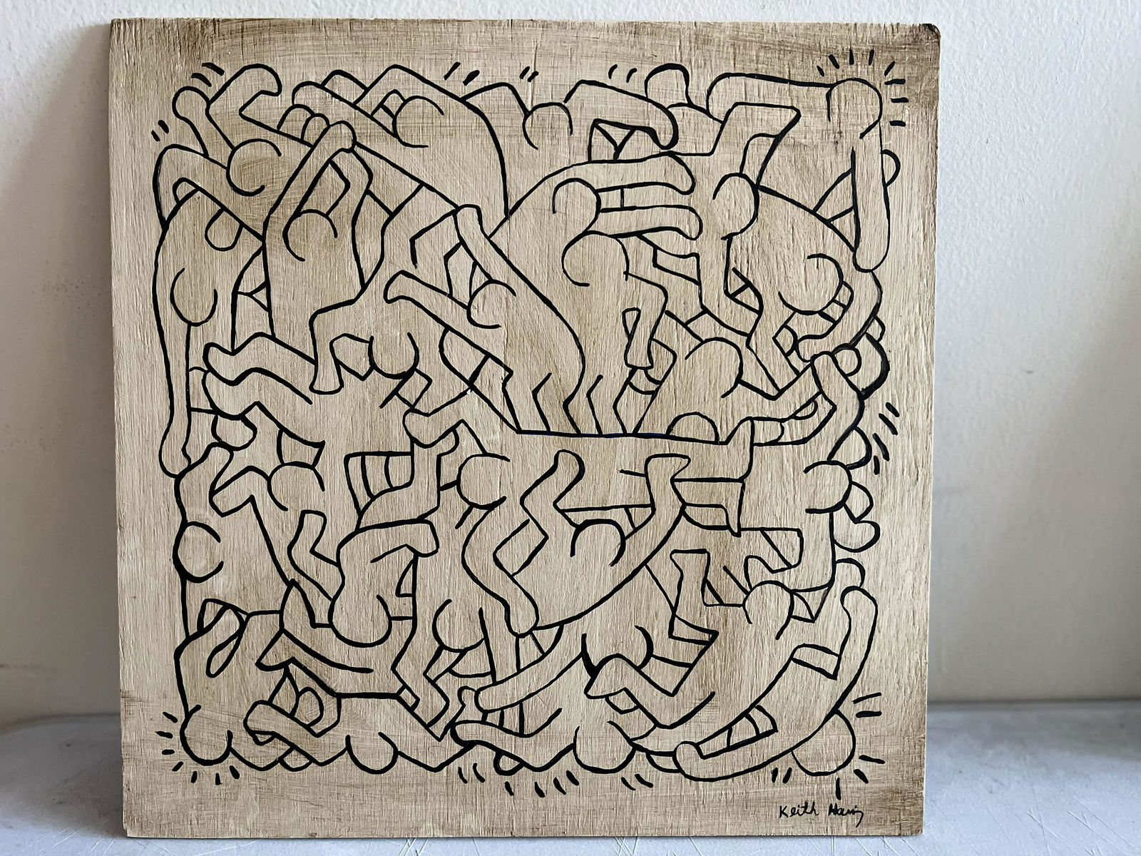 KEITH HARING - ANTIQUE PAINTING - OIL IN WOOD (1 of 4)