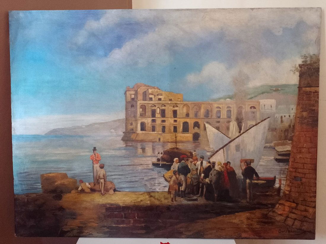 Oswald Achenbach (1827-1905) - Oil on canvas: Description:Oswald Achenbach was a German landscape painter. He was born in DÃ¼sseldorf, and received an artistic education from his brother Andreas Achenbach. In general, his landscapes stand out f