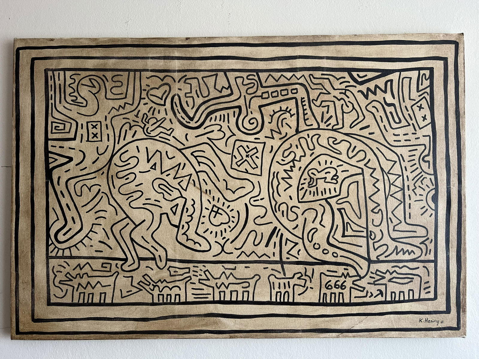 KEITH HARING - ANTIQUE PAINTING - OIL IN CANVAS (1 of 7)
