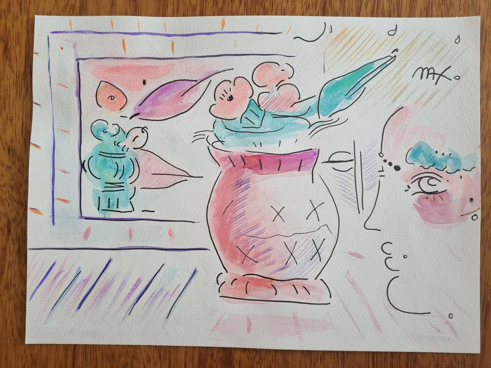 PETER MAX- FINE WATERCOLOR - "IN THE STYLE OF THE ARTIST": Description: Peter Max Watercolor on paperPeter Max (born Peter Max Finkelstein, October 19, 1937) is a German-American artist known for using bright colors in his work. Works by Max are associated wi