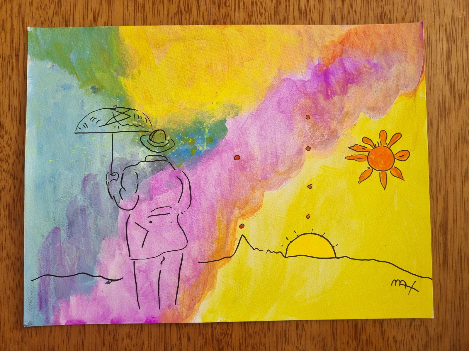 PETER MAX- FINE WATERCOLOR - "IN THE STYLE OF THE ARTIST": Description: Peter Max Watercolor on paperPeter Max (born Peter Max Finkelstein, October 19, 1937) is a German-American artist known for using bright colors in his work. Works by Max are associated wi