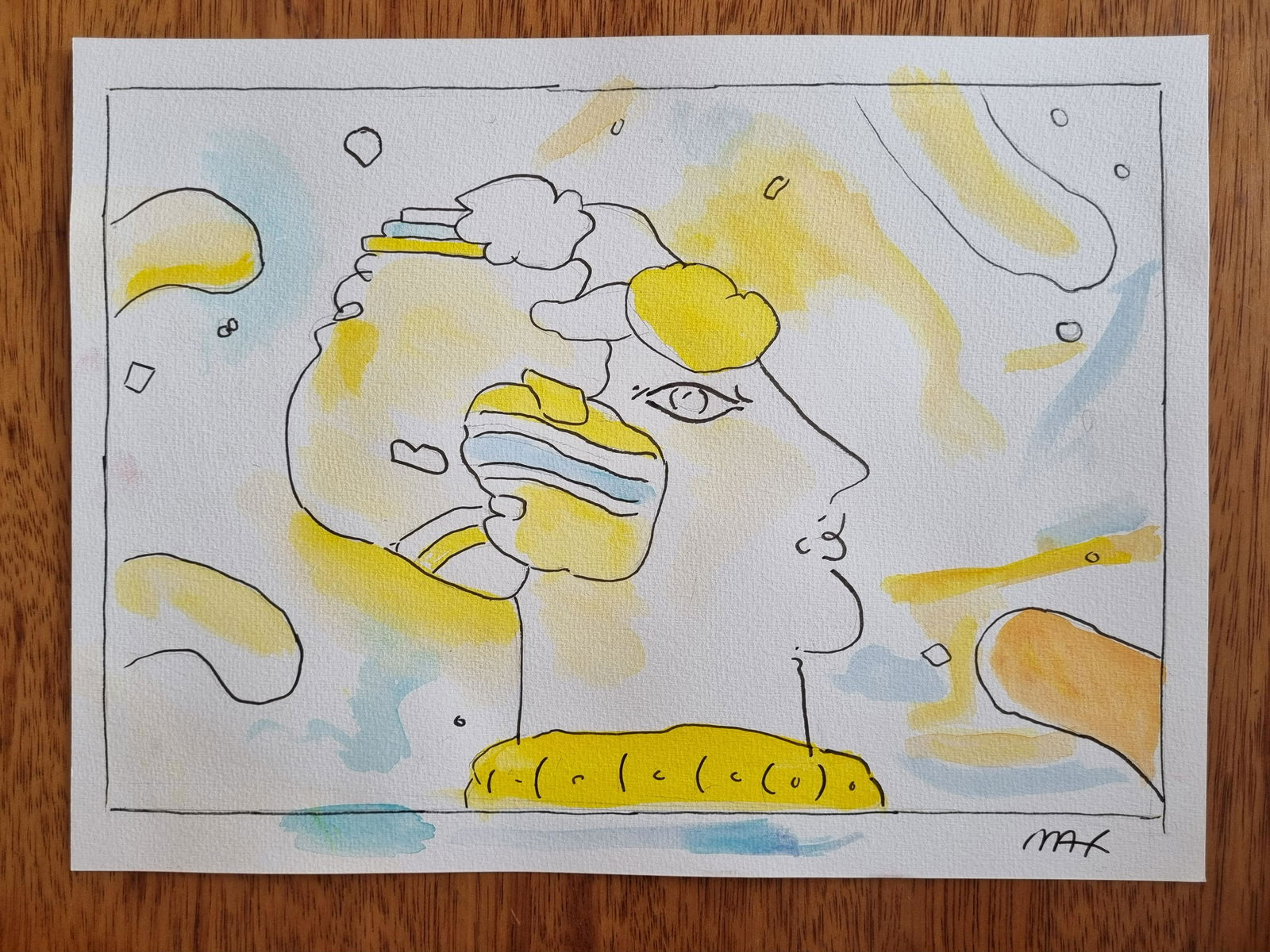 PETER MAX- FINE WATERCOLOR - "IN THE STYLE OF THE ARTIST": Description: Peter Max Watercolor on paperPeter Max (born Peter Max Finkelstein, October 19, 1937) is a German-American artist known for using bright colors in his work. Works by Max are associated wi