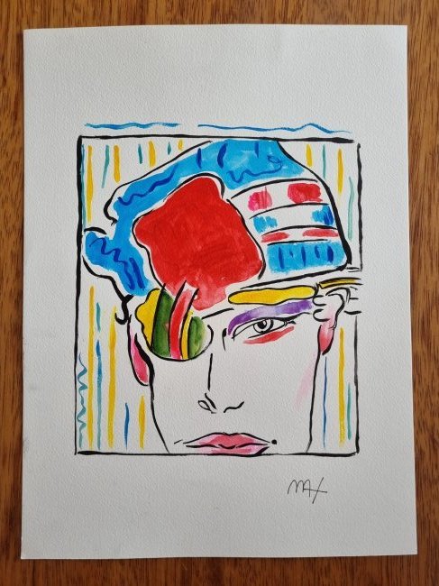 PETER MAX- FINE WATERCOLOR: Description: Peter Max Watercolor on paperPeter Max (born Peter Max Finkelstein, October 19, 1937) is a German-American artist known for using bright colors in his work. Works by Max are associated wi