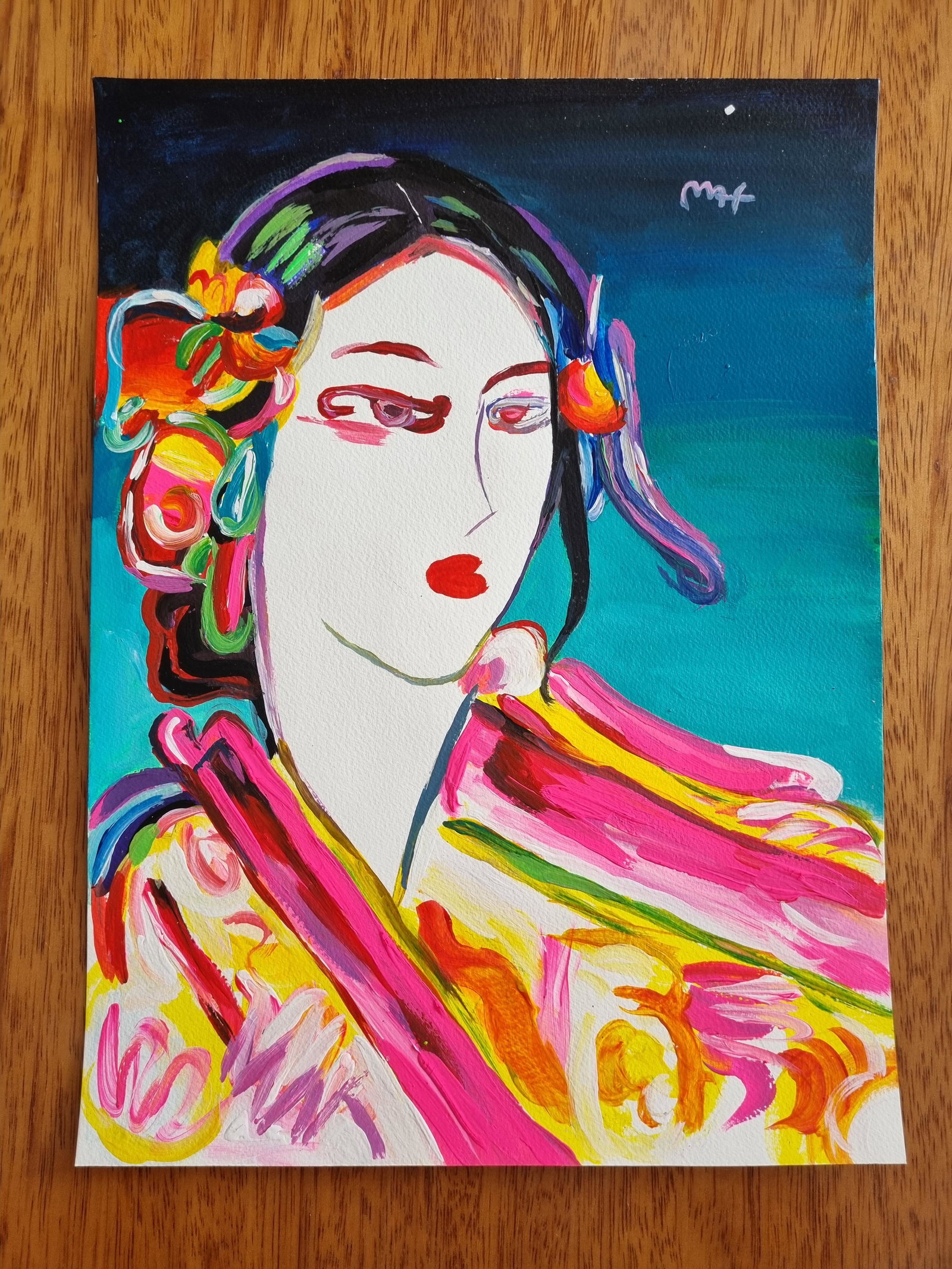 PETER MAX- FINE WATERCOLOR - "IN THE STYLE OF THE ARTIST": Description: Peter Max Watercolor on paperPeter Max (born Peter Max Finkelstein, October 19, 1937) is a German-American artist known for using bright colors in his work. Works by Max are associated wi