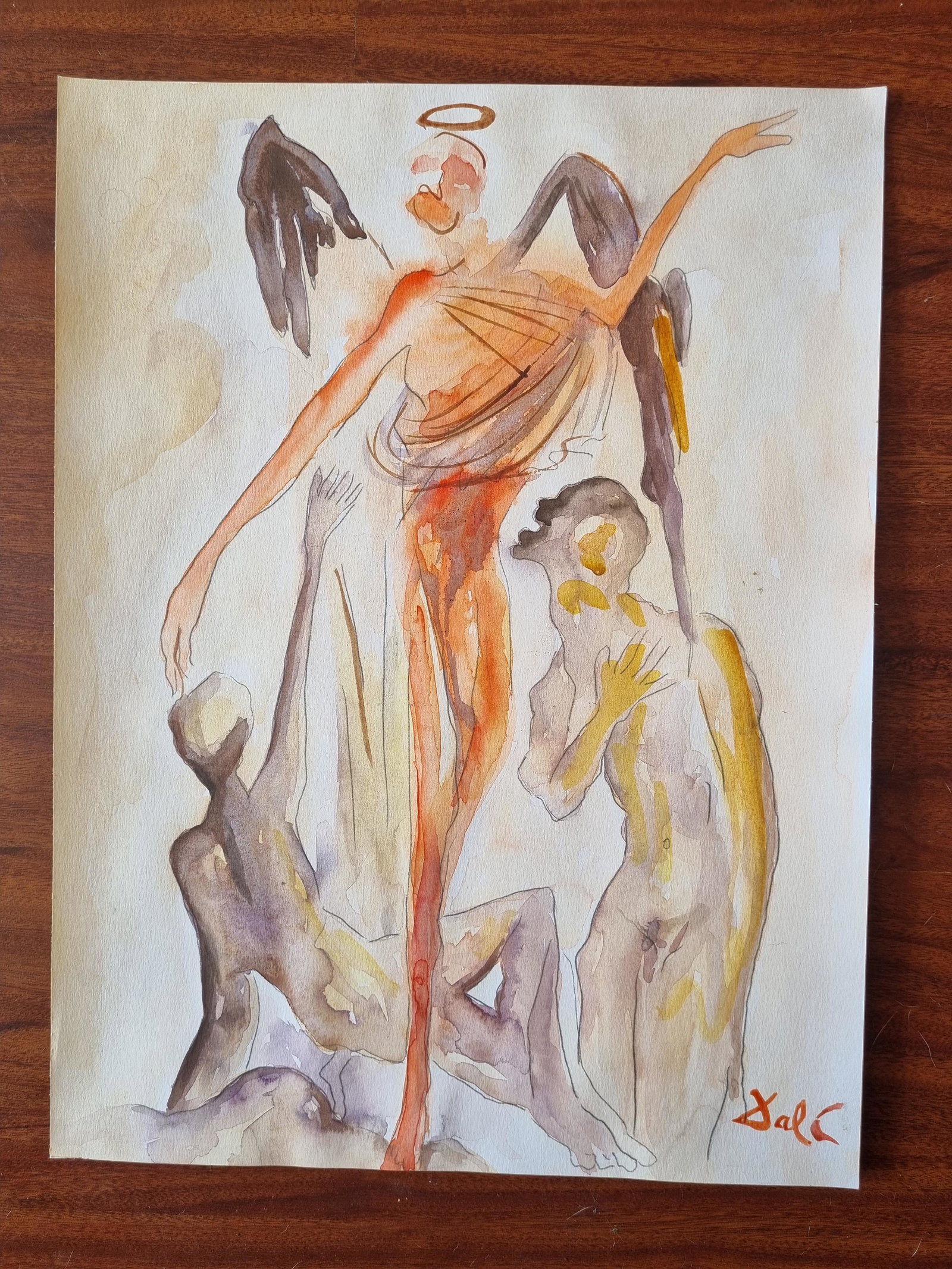 SALVADOR DALI - 2 FINE WATERCOLORS ON ANTIQUE PAPER - IN THE STYLE OF: Description: Salvador Dali - Set of 2 Watercolors on paperSalvador Felipe Jacinto Dali, Marquis of Dali of PÃºbol was a 20th-century Spanish painter, sculptor, engraver, set designer and writer. He 