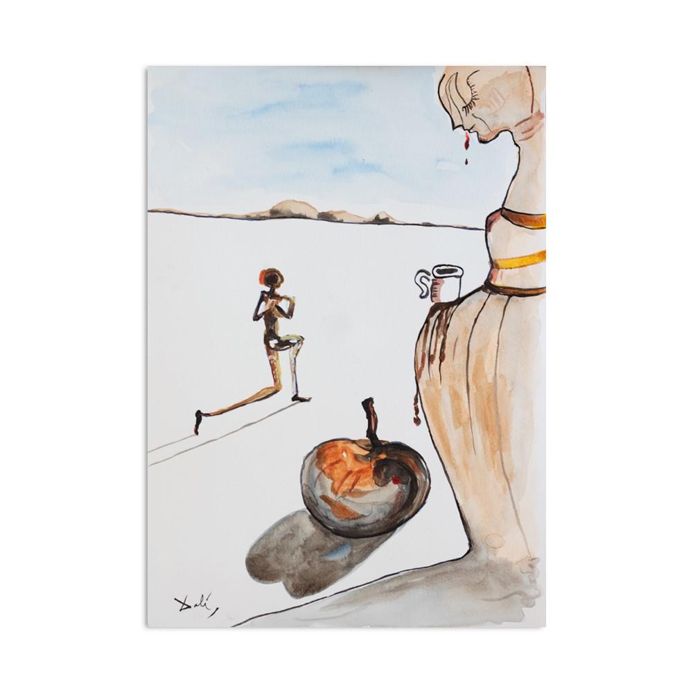 Salvador Dali Fine Watercolor With Seals And Sign In The Style Of