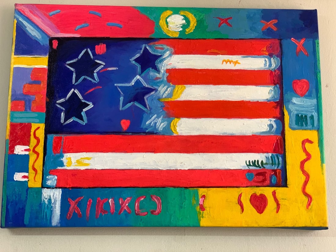 PETER MAX - OIL ON CANVAS  - AMERICAN FLAG -IN THE STYLE OF (1 of 3)
