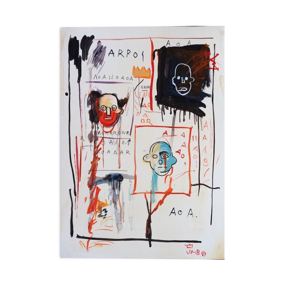 JEAN MICHEL BASQUIAT - 4 FINE WATERCOLOSR WITH SEALS AND SIGN - "IN THE STYLE OF THE ARTIST" (1 of 8)