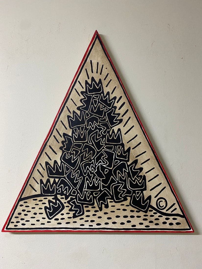 KEITH HARING & BASQUIAT- OIL PAINTING  ON A ON TRIANGLE CANVAS - IN STYLE OF (1 of 6)