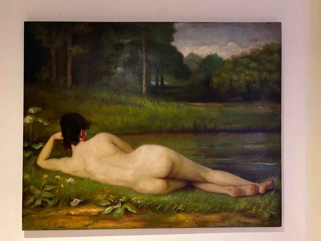 EMANUEL BENNER - OLD PAINTING - (1836 - 1896) - IN THE STYLE OF: Description: Very old painting and with a dry aspect in the painting, due to antiquity, a beautiful woman posing to make the work of art of the famous painter Emanuel Benner This work includes a docum