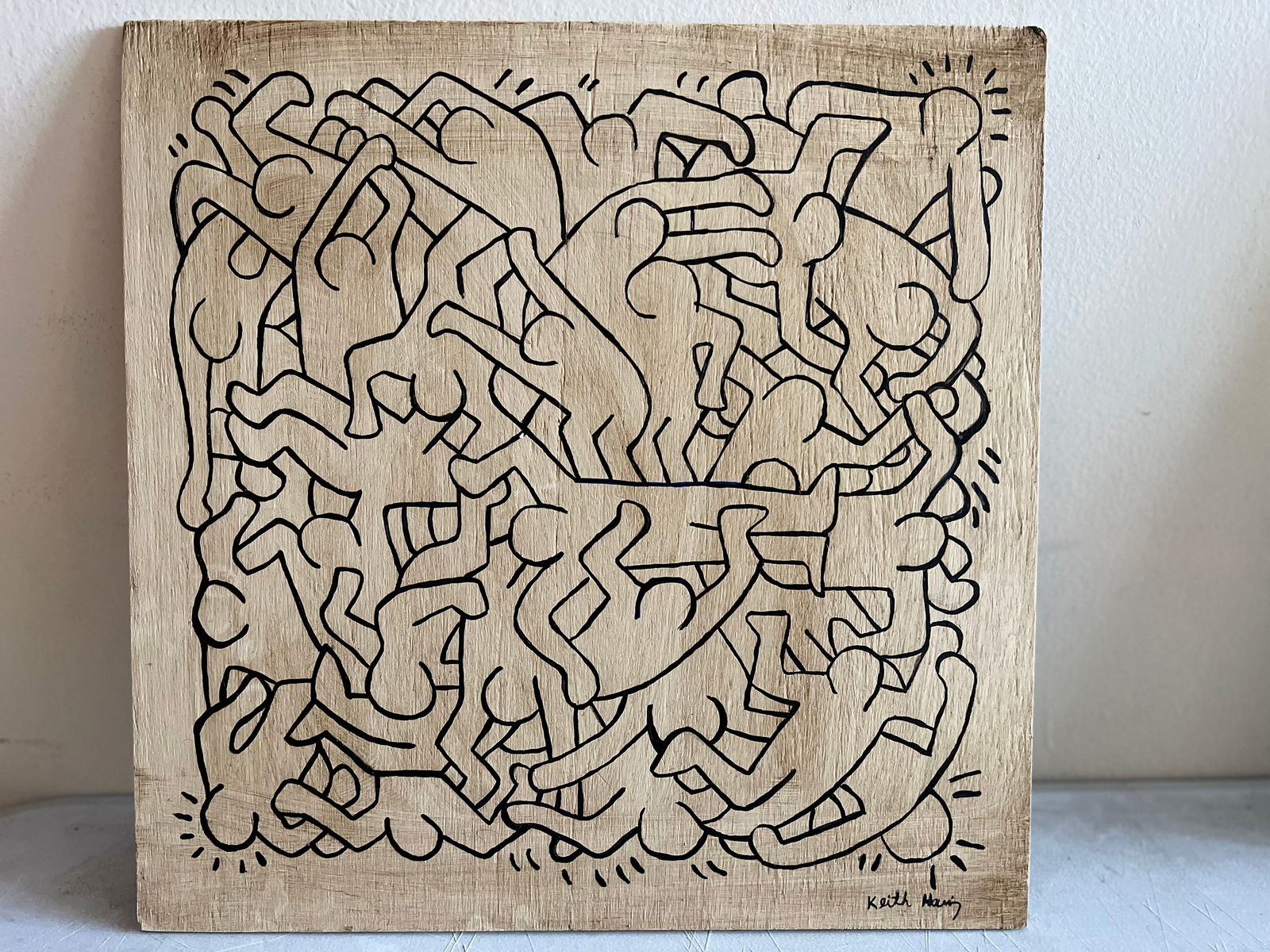 KEITH HARING - OIL ON WOOD - IN STYLE OF (1 of 4)