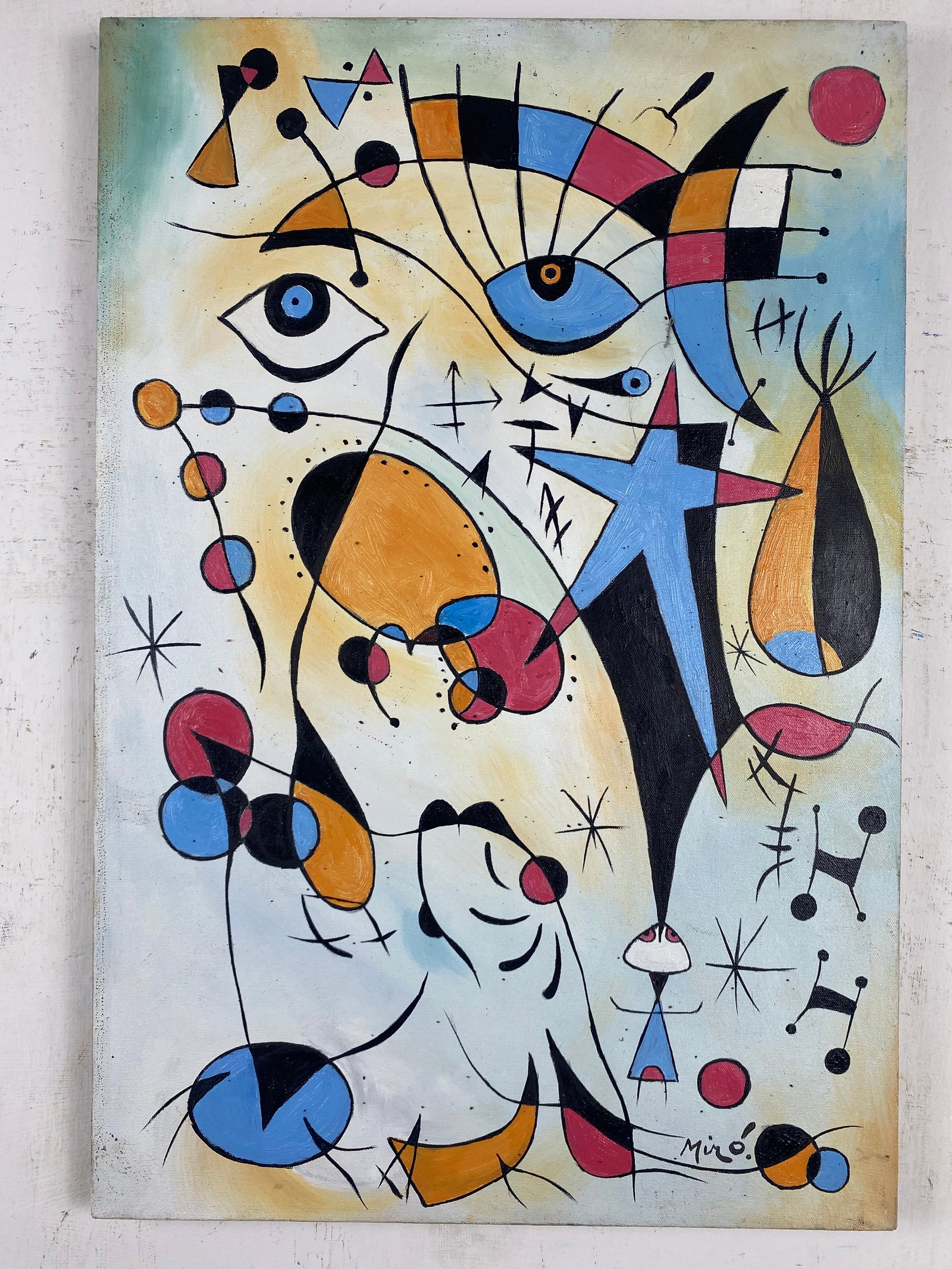 Joan MirÃ³ (1893-1983) - Oil in Canvas - In the style of: Description:Joan MirÃ³ i FerrÃ was a Spanish painter, sculptor, engraver and ceramist. His works reflected his interest in the "childish" subconscious and in the culture and traditions of Catalon