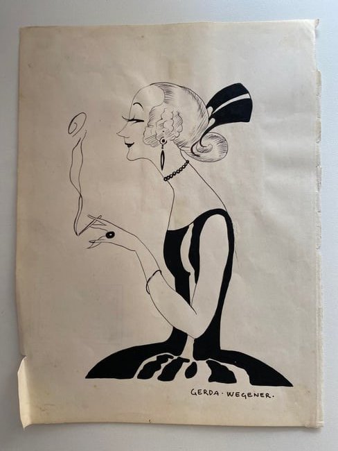 Gerda Wegener (1886 - 1940) Drawing on Papper - In the style of: Description:Gerda Wegener, registered at birth as Gerda Marie Fredrikke Gottlieb, was a Danish erotic painter, illustrator and illustrator. Wegener is known for her fashion illustrations and later for