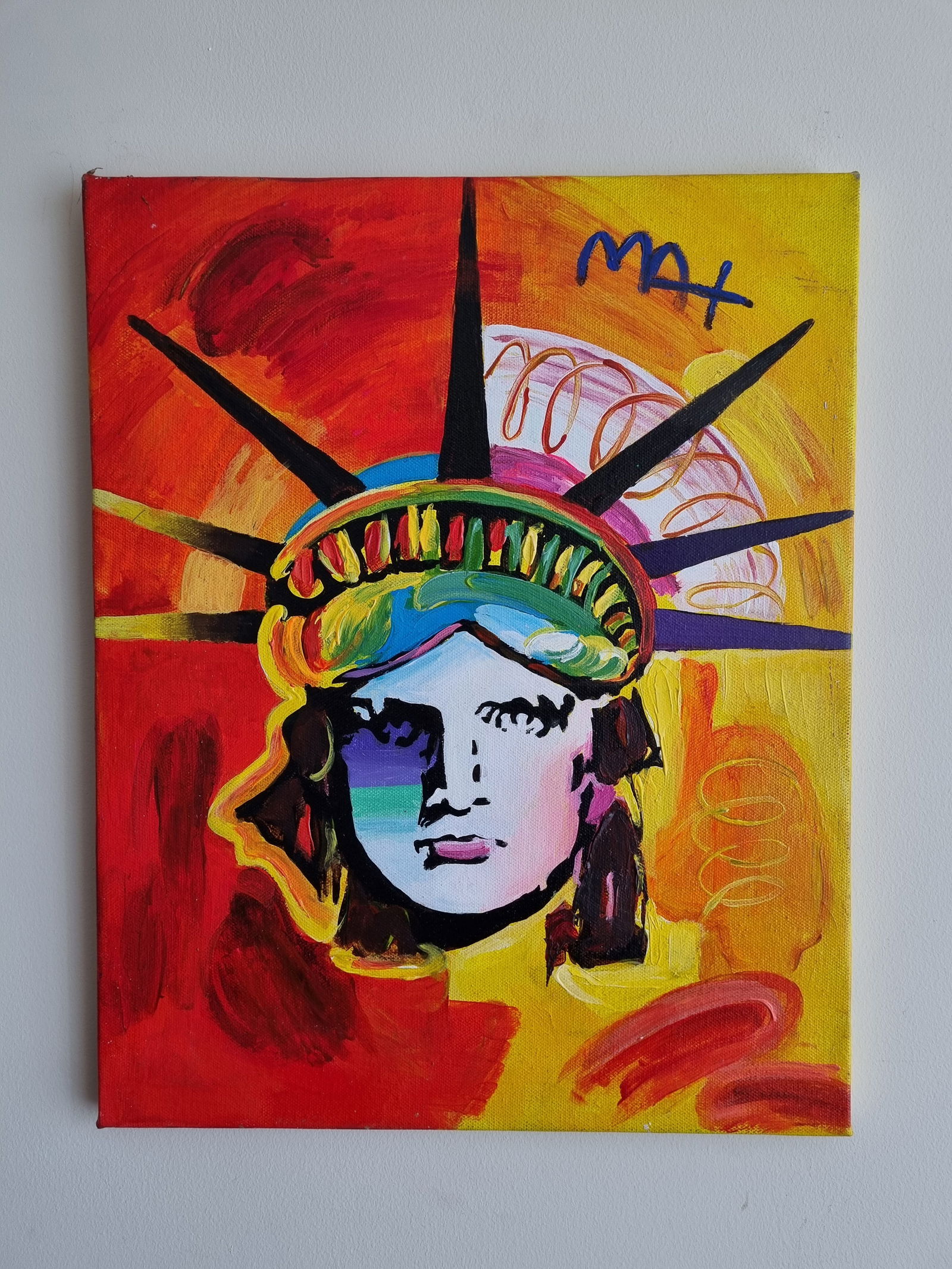PETER MAX - ACRYLIC PAINTING ON CANVAS - LIBERTY HEAD -IN THE STYLE OF (1 of 4)