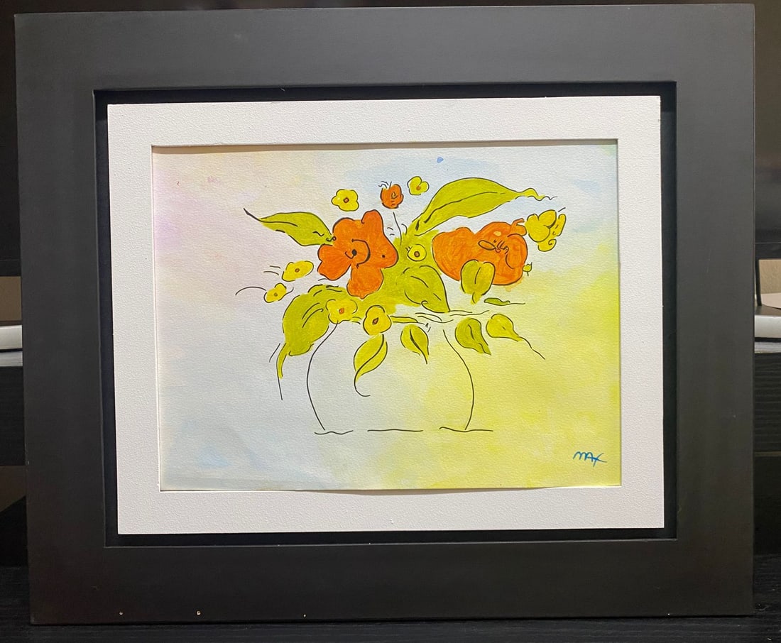 PETER MAX - FLOWERS - BEAUTIFUL FINE WATERCOLOR - IN THE STYLE OF: Description: Peter Max - Watercolor on paperPeter Max (born Peter Max Finkelstein, October 19, 1937) is a German-American artist known for using bright colors in his work. Works by Max are associated