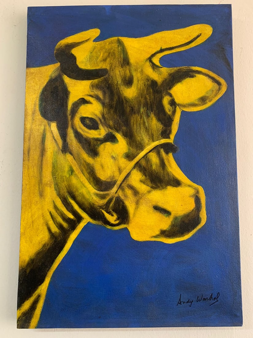 ANDY WARHOL - OIL ON CANVAS - YELLOW COW -IN THE STYLE OF (1 of 4)