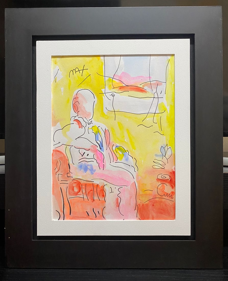 PETER MAX - SEATED MAN - BEAUTIFUL FINE WATERCOLOR - IN THE STYLE OF: Watercolor on paperPeter Max (born Peter Max Finkelstein, October 19, 1937) is a German-American artist known for using bright colors in his work. Works by Max are associated with the visual arts and