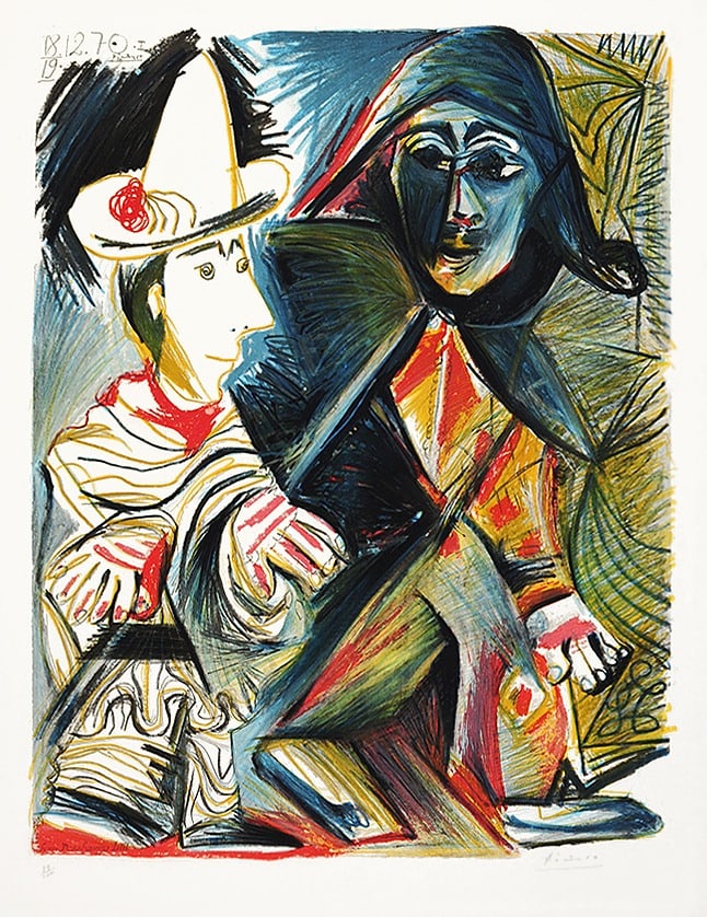 PABLO PICASSO - CLOWN ET L'HARLEQUIN    - FULL COLOR LITHOGRAPH ON ARCHES WOVE PAPER - IN THE STYLE (1 of 6)
