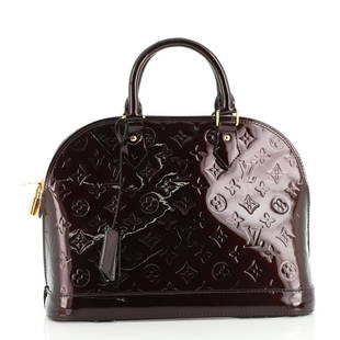 Louis Vuitton Alma Handbag Monogram Vernis PM: These are professional pictures of the actual item offered by Rebag. $2,390 Condition: Great. Minor scuffs, creasing and marks on exterior, light wear in interior, scratches on hardware.