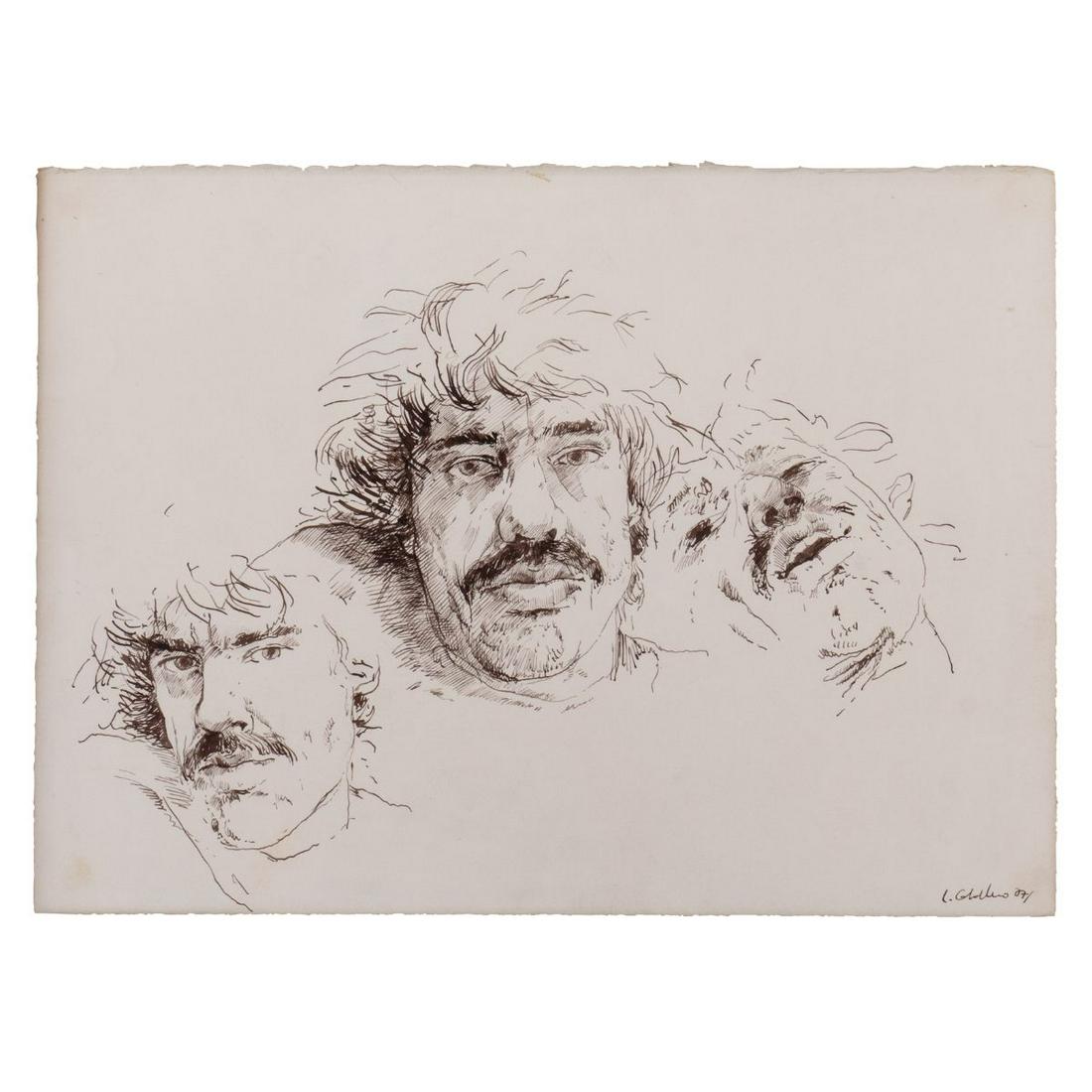 LUIS CABALLERO (1943-1995, Colombia): Autoretrato, 1987. Tinta china sobre papel. Medidas: 28.5 x 38 cm. Buen estado de conservacion. Coleccion privada. Certificado de Beatriz Caballero.