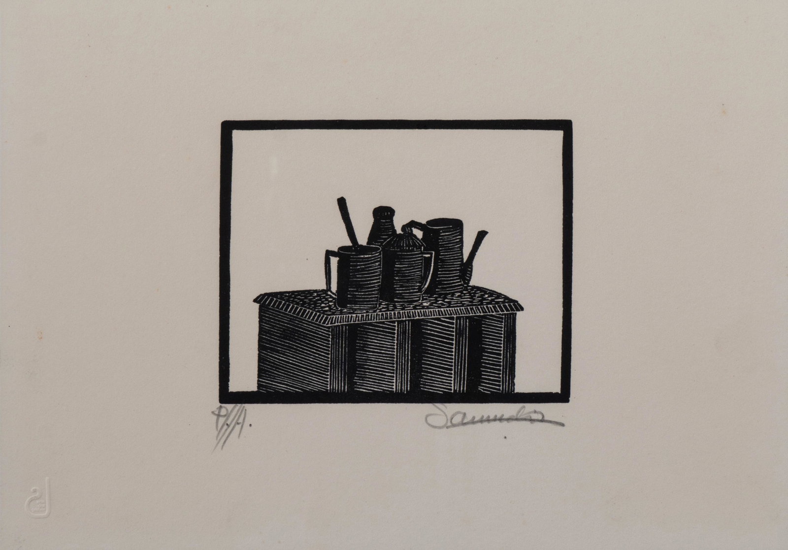 ANTONIO SAMUDIO (1934, Colombia) Bodegon, sf. Obra grafica Medidas: 20x 28 cm Edicion: P/A: Buen estado de conservacion con faltas. Coleccion privada.