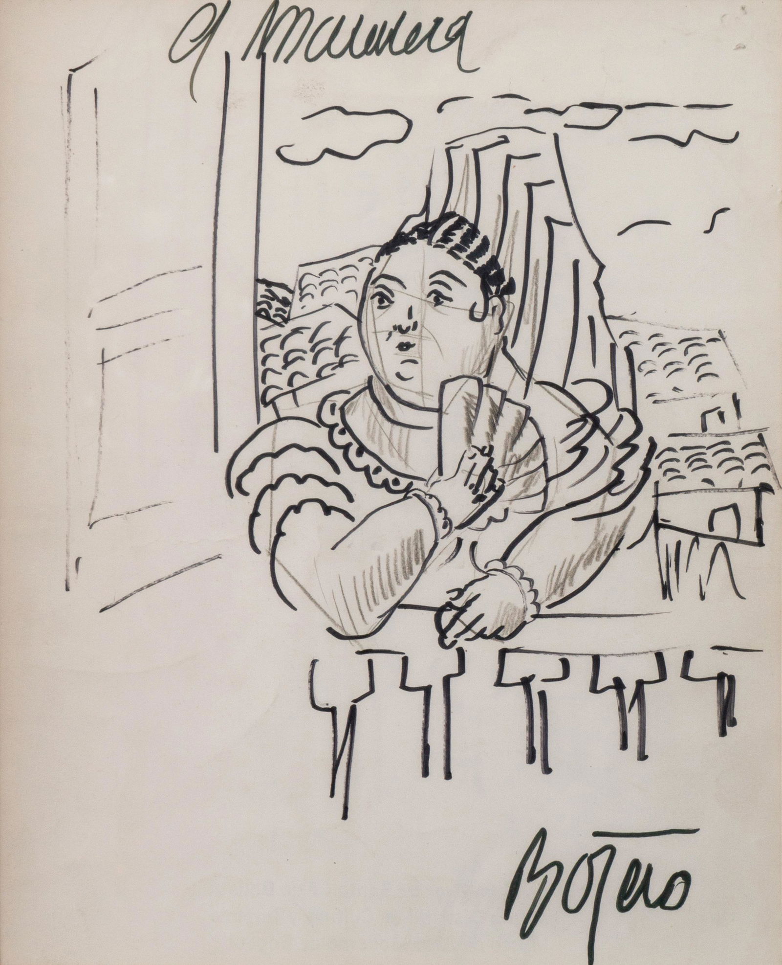 FERNANDO BOTERO (1932, Colombia) Sin Titulo (A Manuela), sf. Grafito y marcador sobre papel: Buen estado de conservacion.Coleccion privada.Certificado Museo Arte Moderno de Bogota firmado por Fernando Botero .