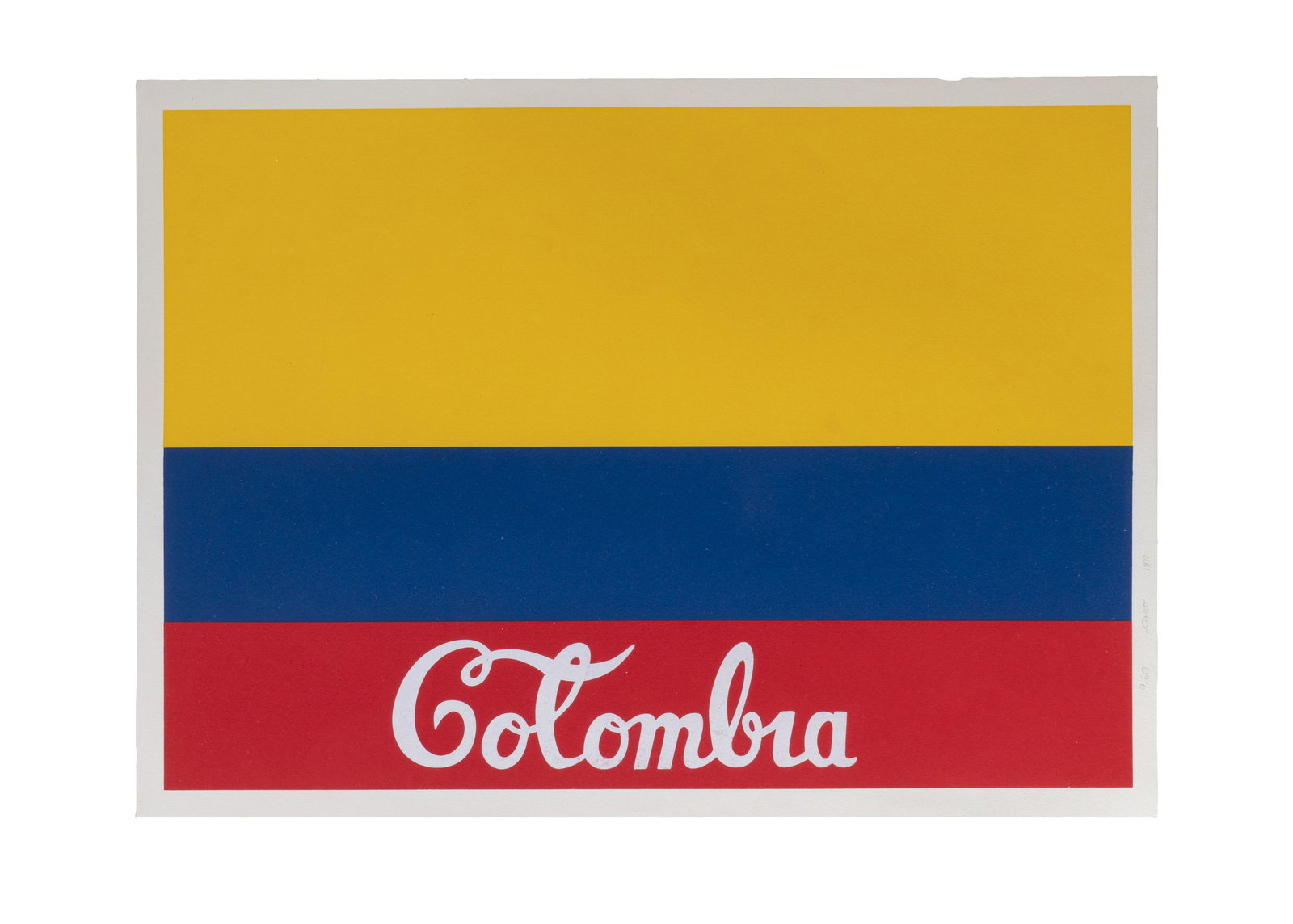ANTONIO CARO (1950-2021, Colombia) Bandera Colombia, 1977: Litografia sobre papelMedidas: 69 x 50 cm Edicion 9/60
