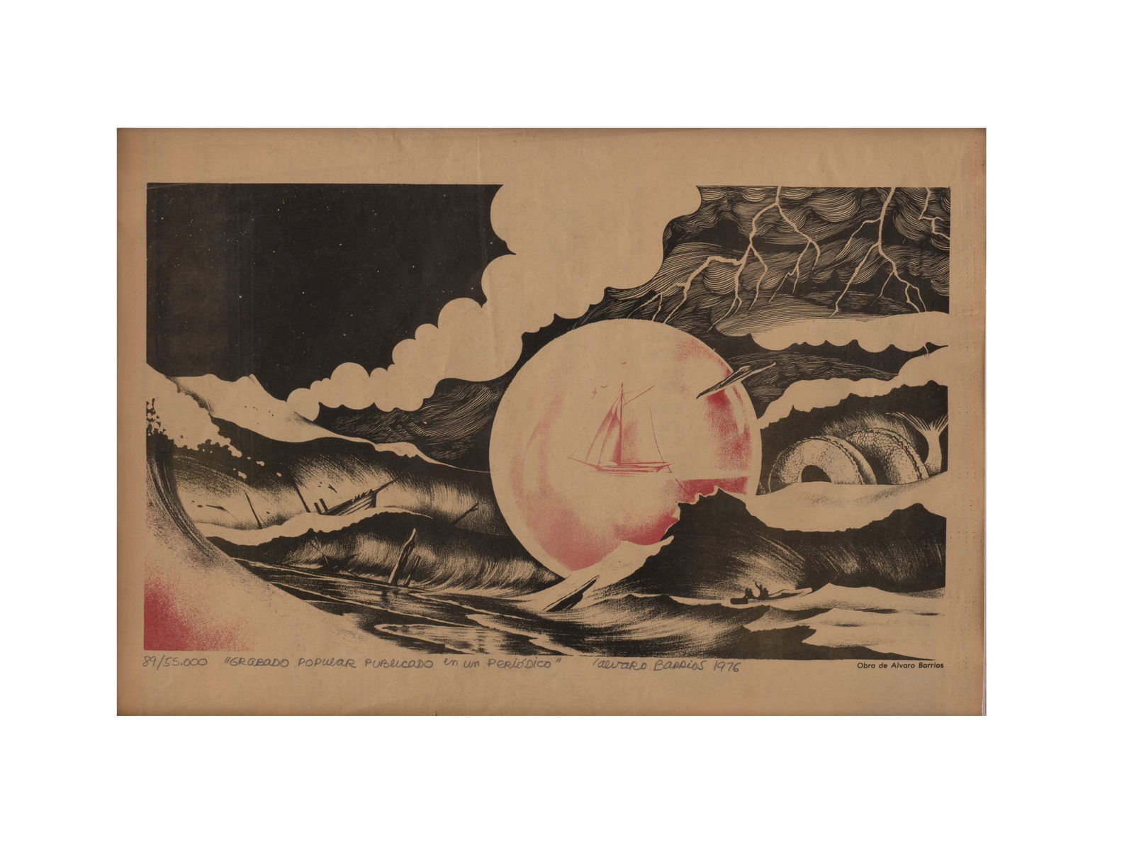 ALVARO BARRIOS (1945, Colombia): Sin Titulo, 1976Obra grafica sobre papel Medidas: 25 x 37Edicion 89/55.000