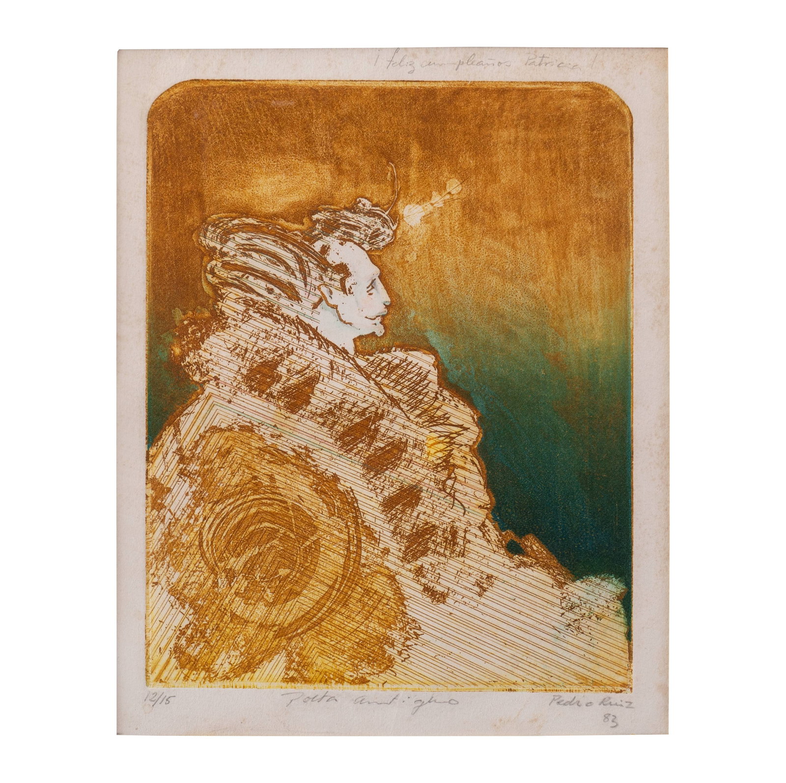 PEDRO RUIZ (1957, Colombia) Poeta antiguo, 1983: Grabado en metal Medidas: 27.5 x 22 cmEdicion 12/15