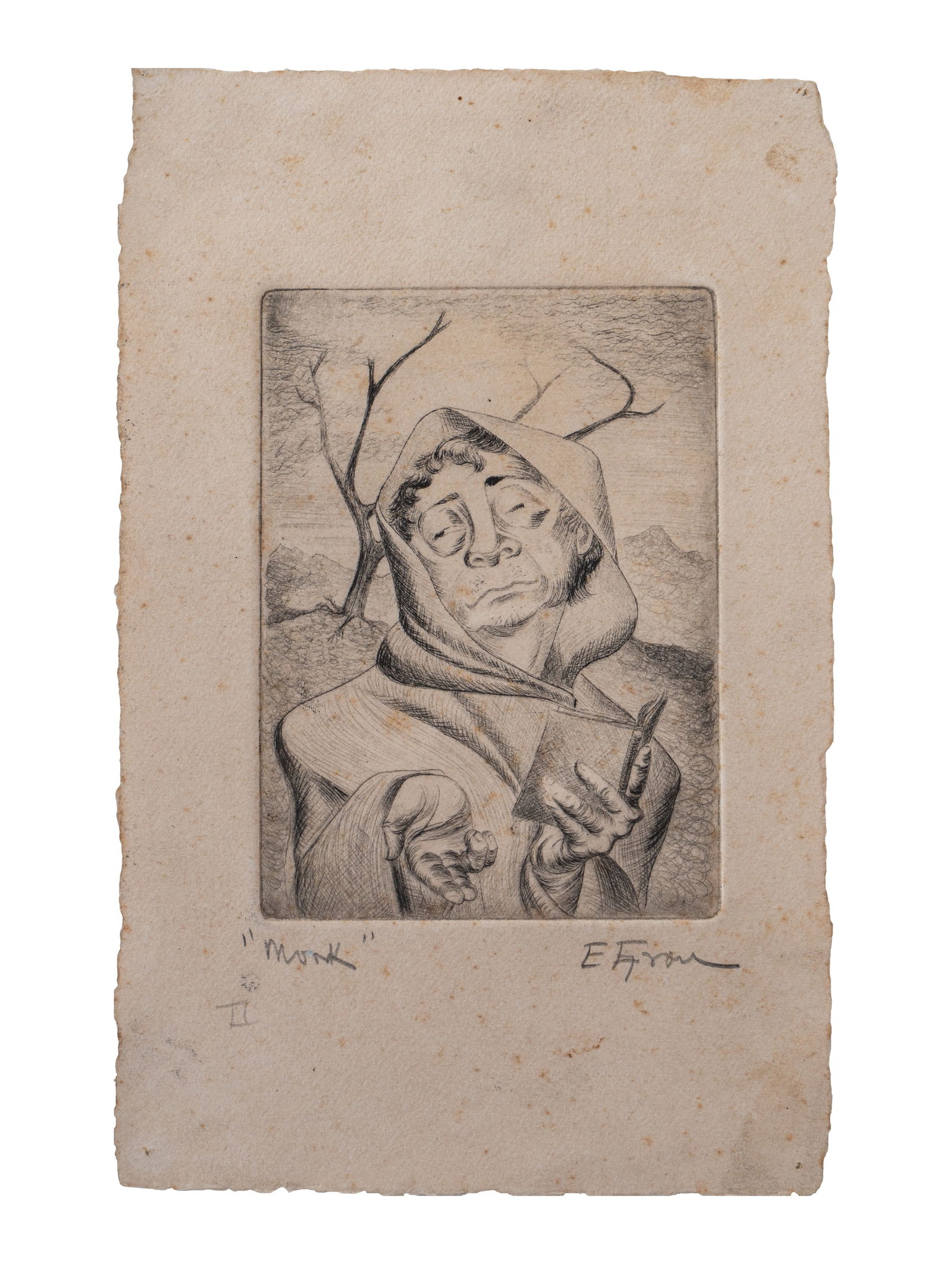 ENRIQUE GRAU (1920-2004, Colombia): Monje, sf.Garbado sobre papel Medidas: 24.5 x 15.5cmEdicion de 8