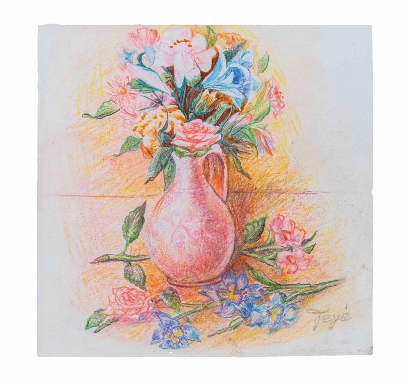 THERESA CUELLAR TEYE (1935, Colombia): Sin Titulo, sf.Lapices de color sobre papelMedidas: 20 x 19 cm